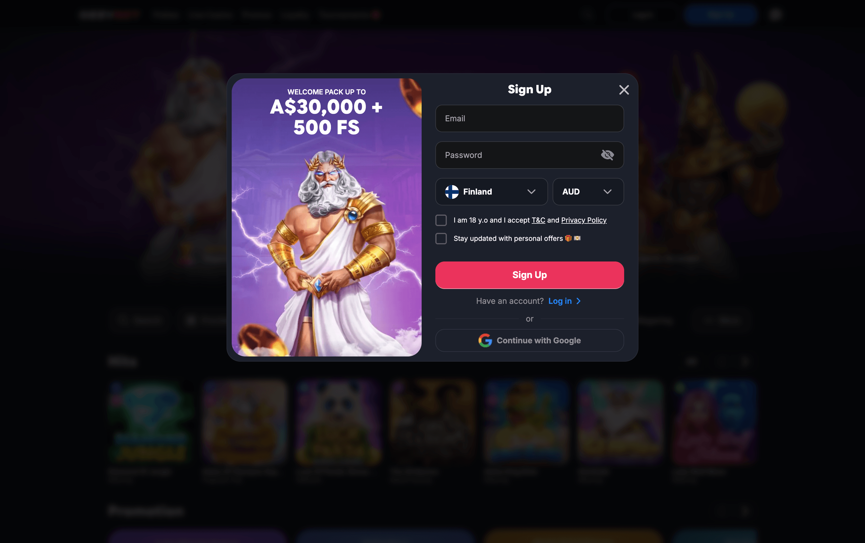 OzzyBet Casino Sign Up