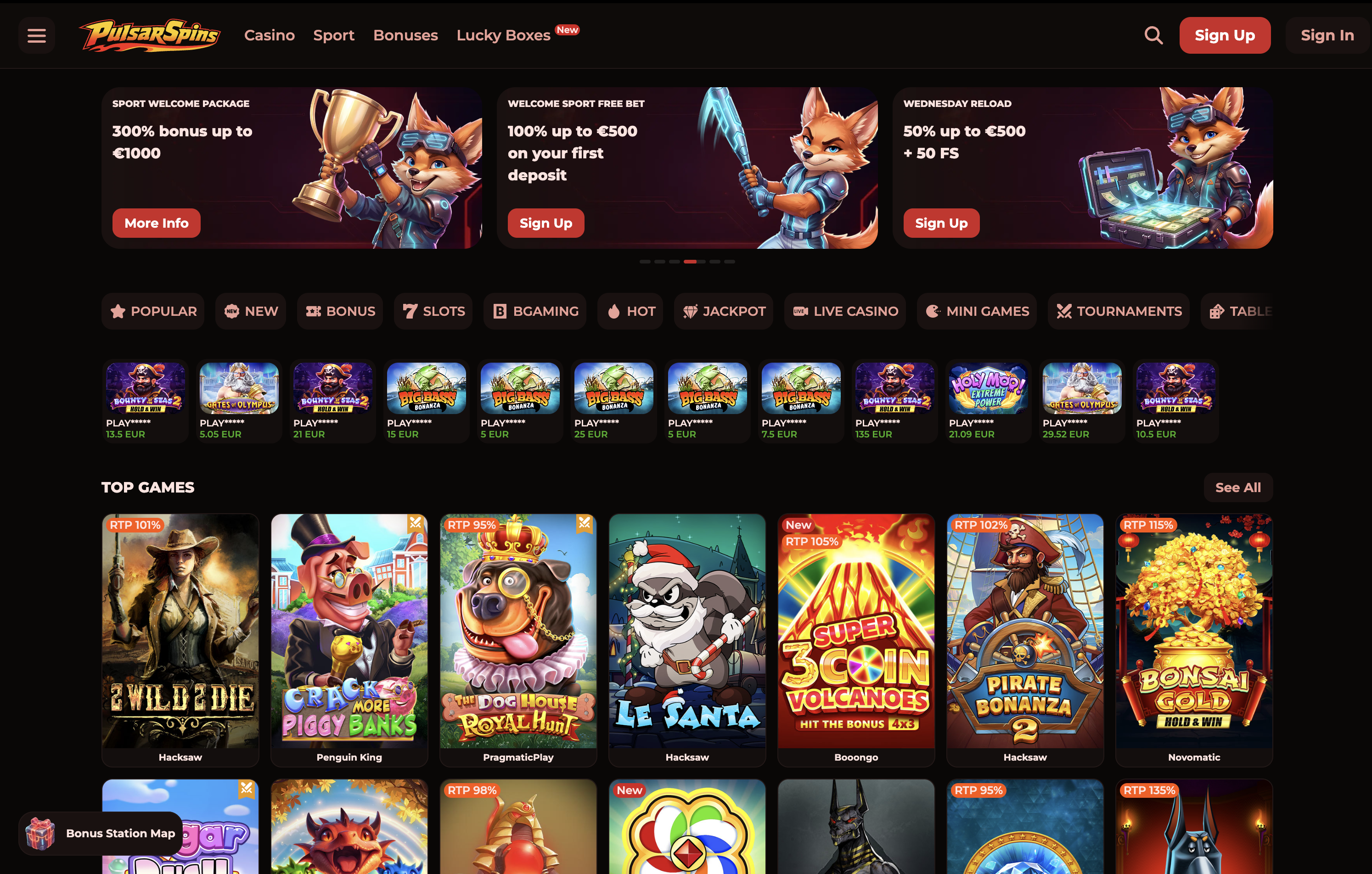 PulsarSpins Casino Lobby