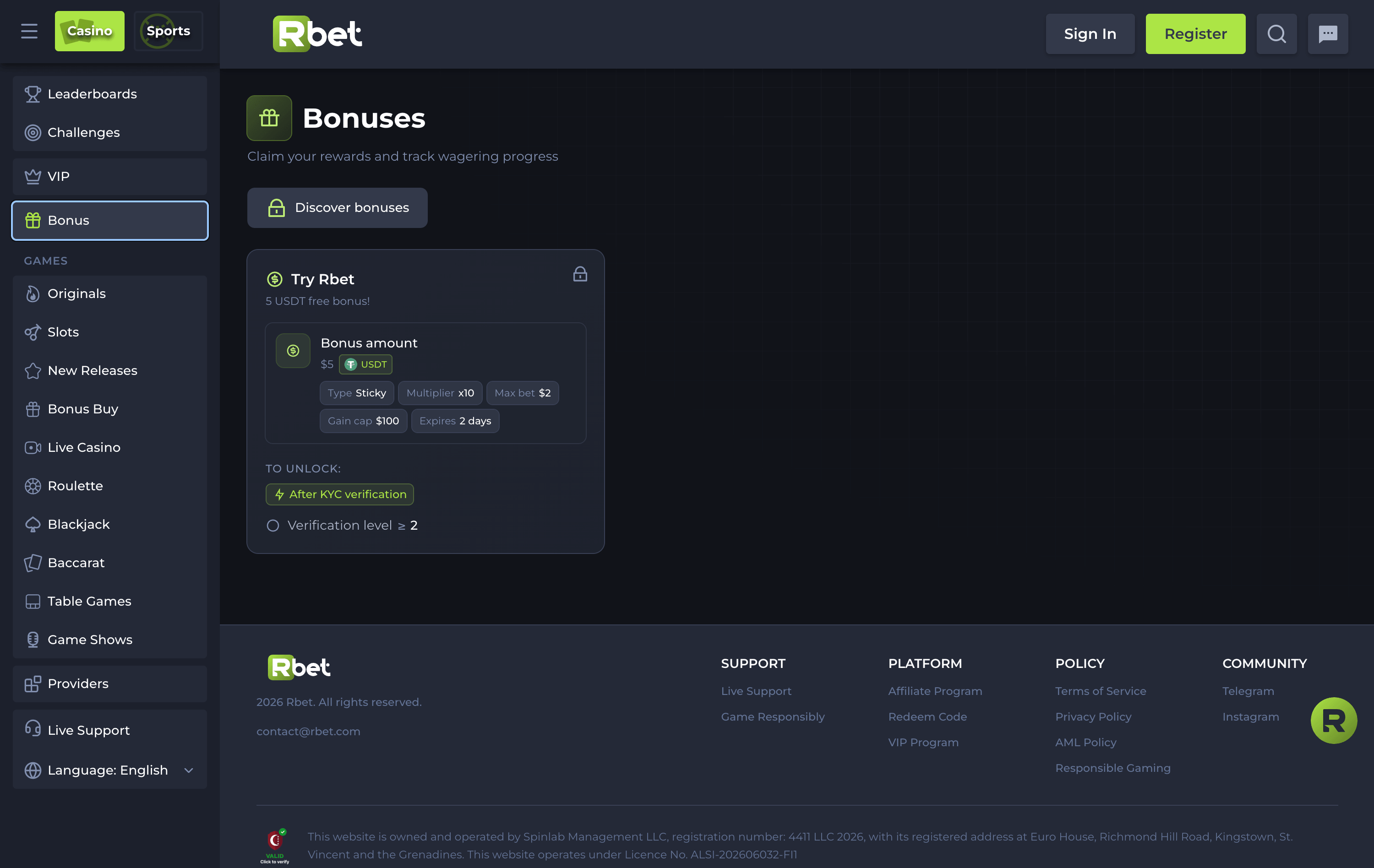 Rbet Casino Bonuses
