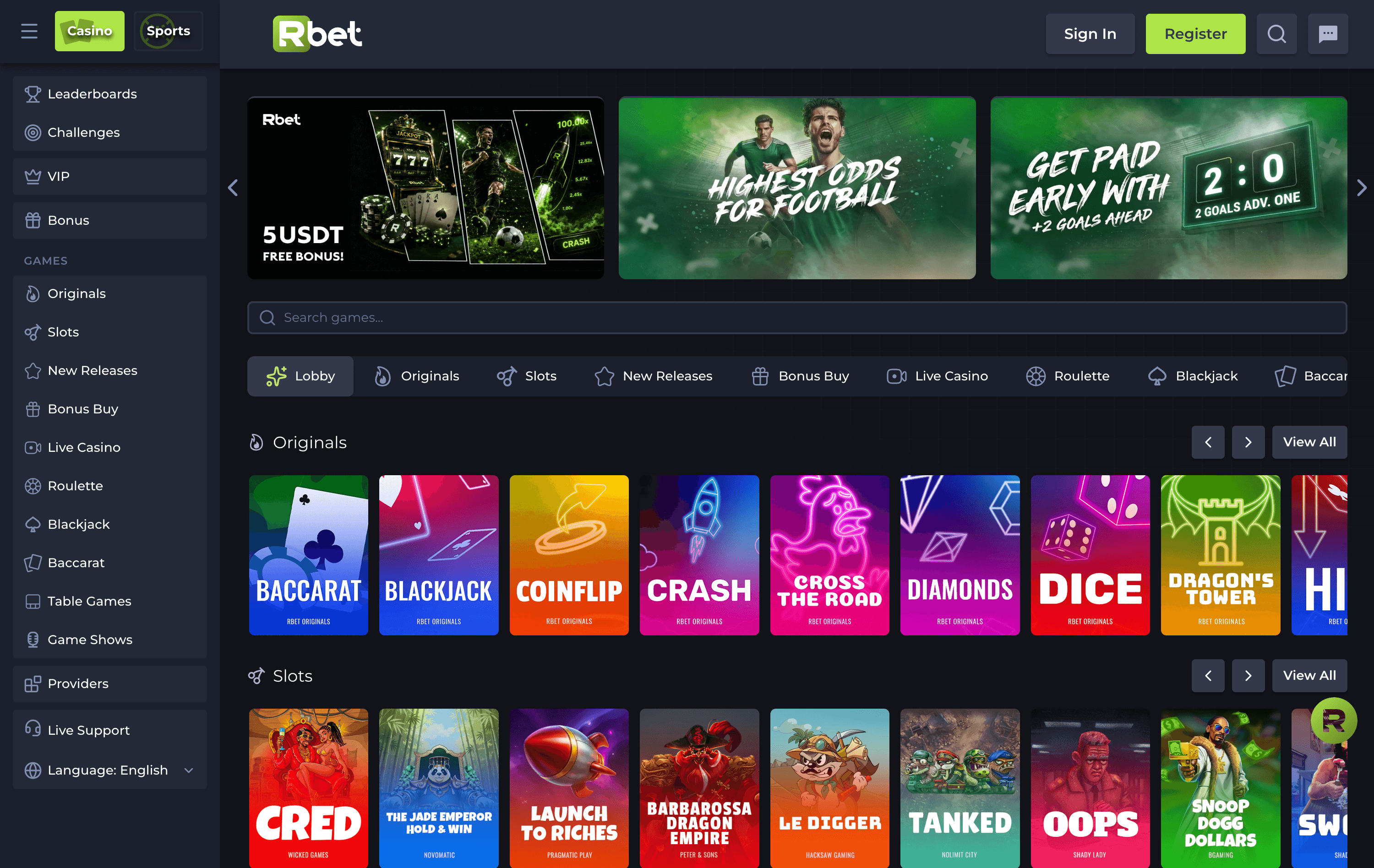 Rbet Casino Lobby
