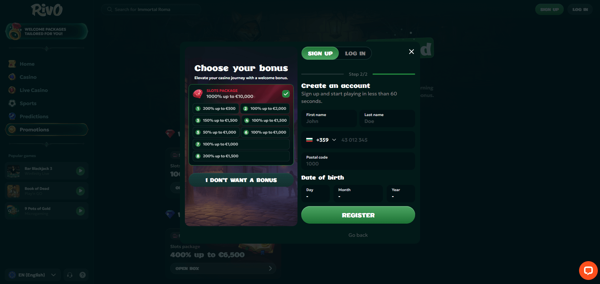 Rivo Casino Sign Up