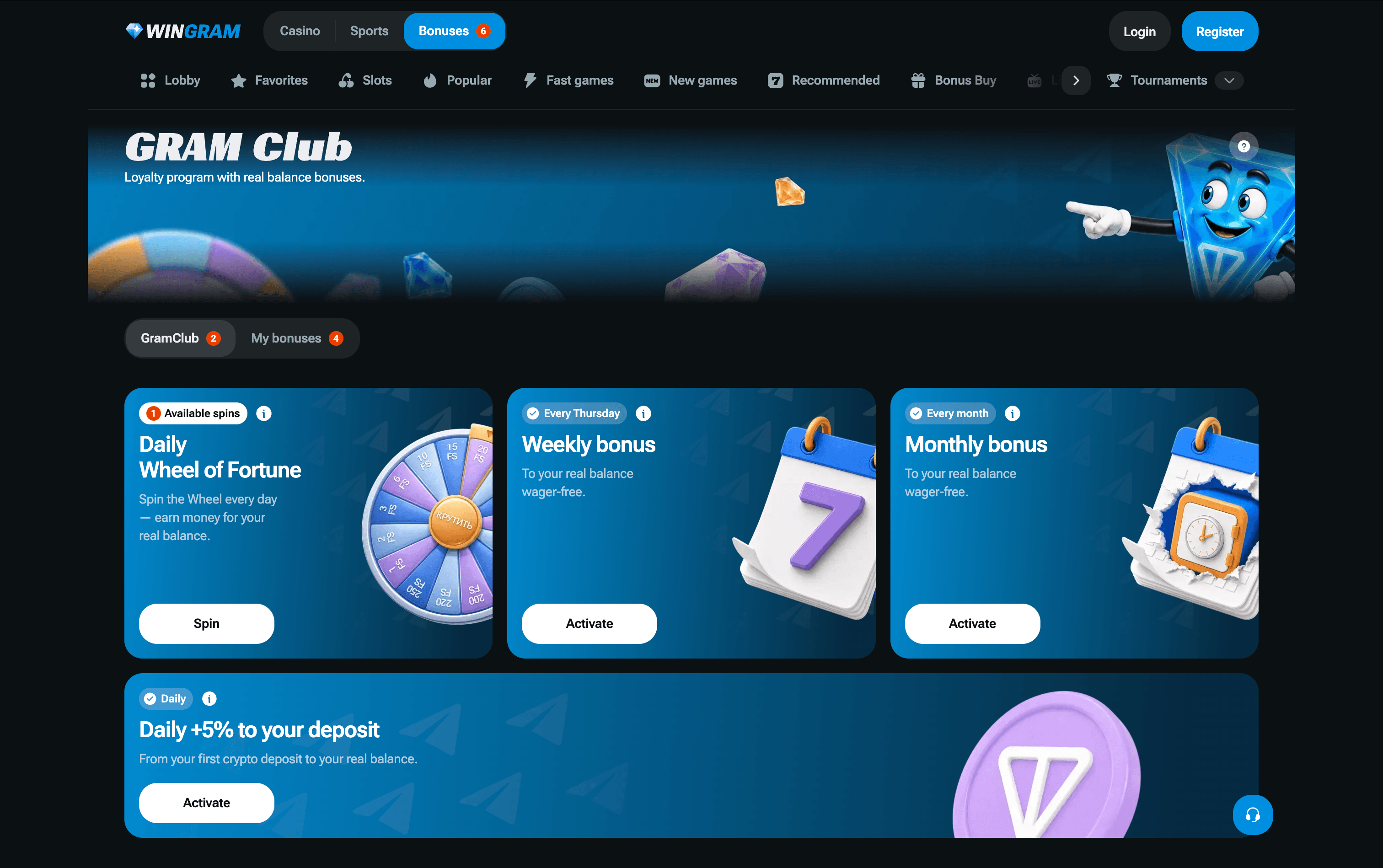 WinGram Casino Bonuses