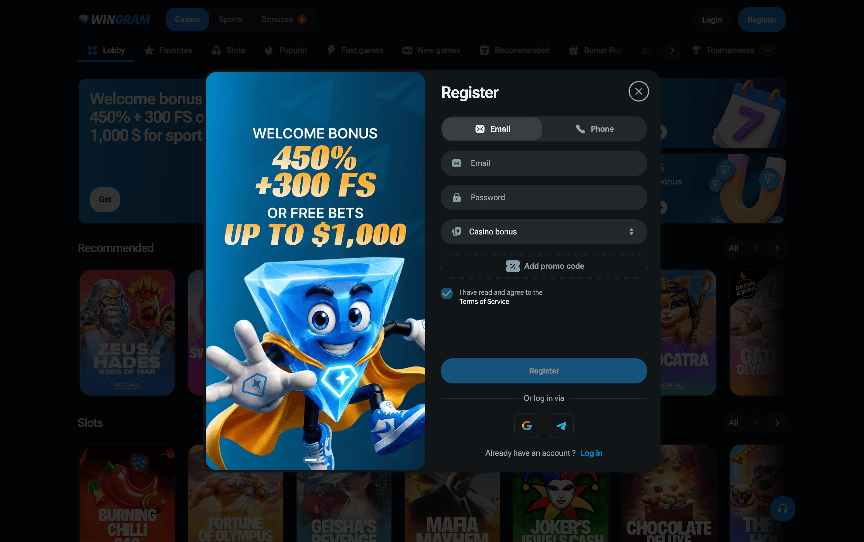 WinGram Casino Sign Up