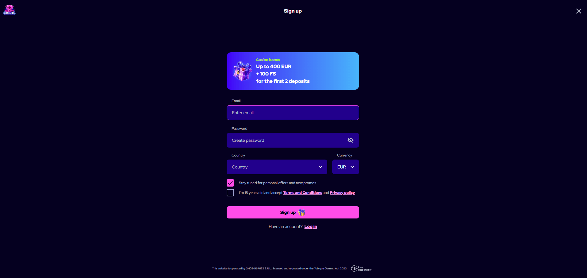 Charmius Casino Sign Up