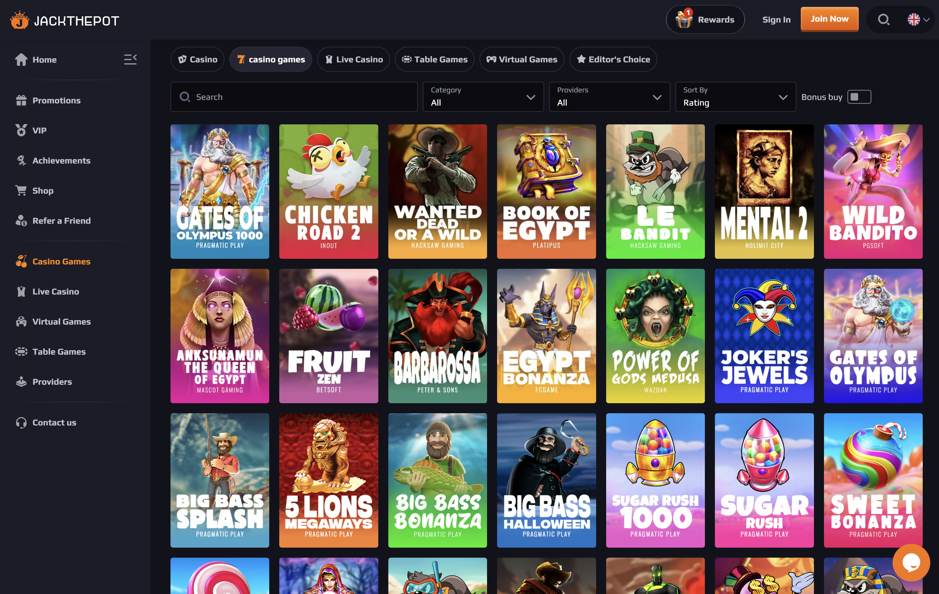 JackThePot Casino Games