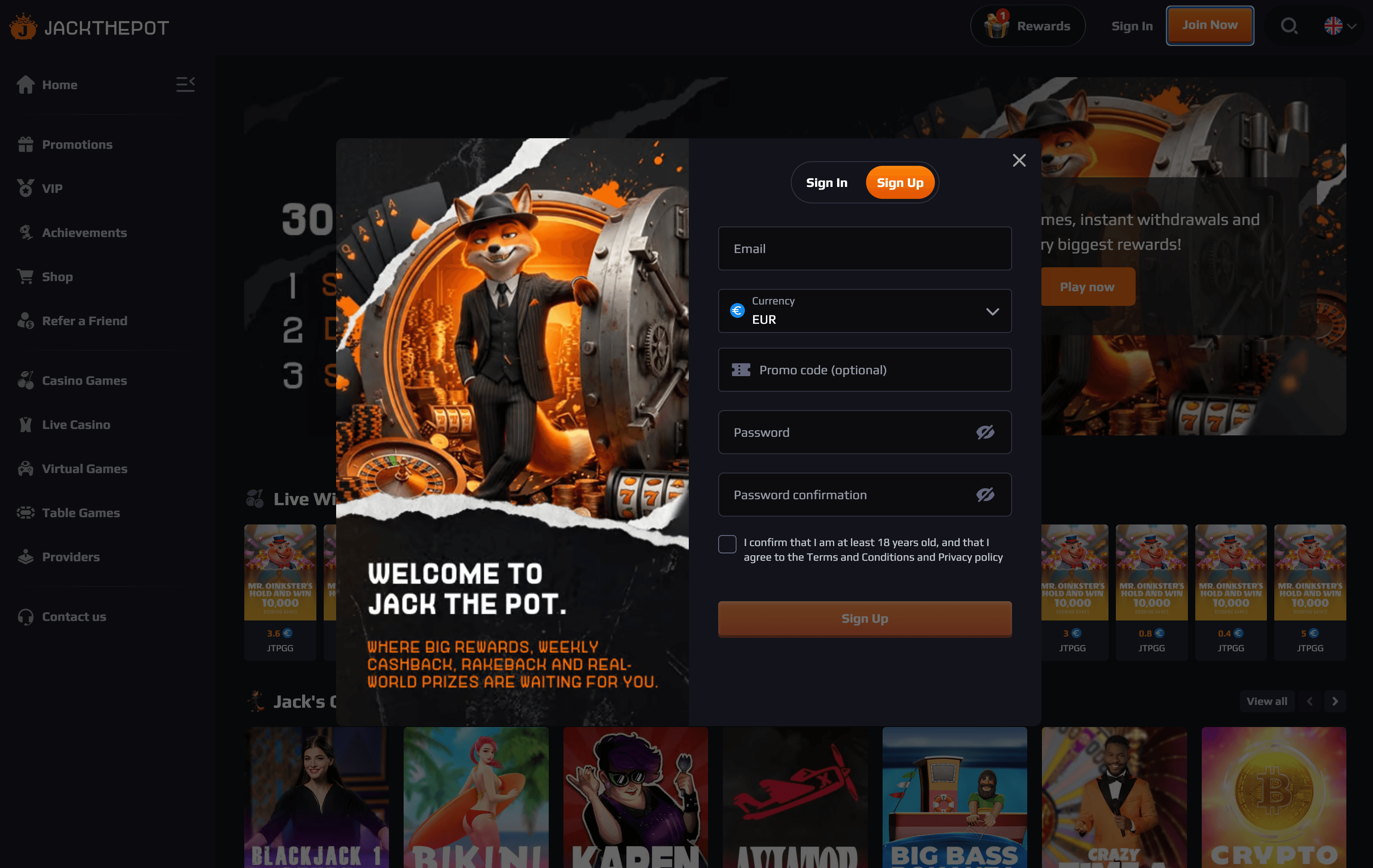JackThePot Casino Sign Up