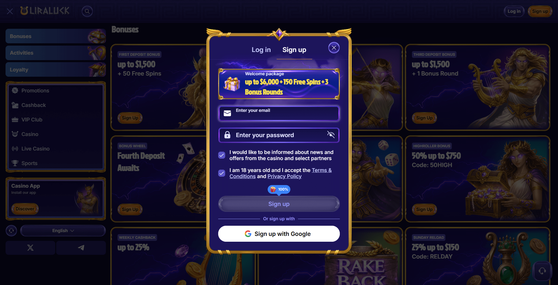 Liraluck Casino Sign Up