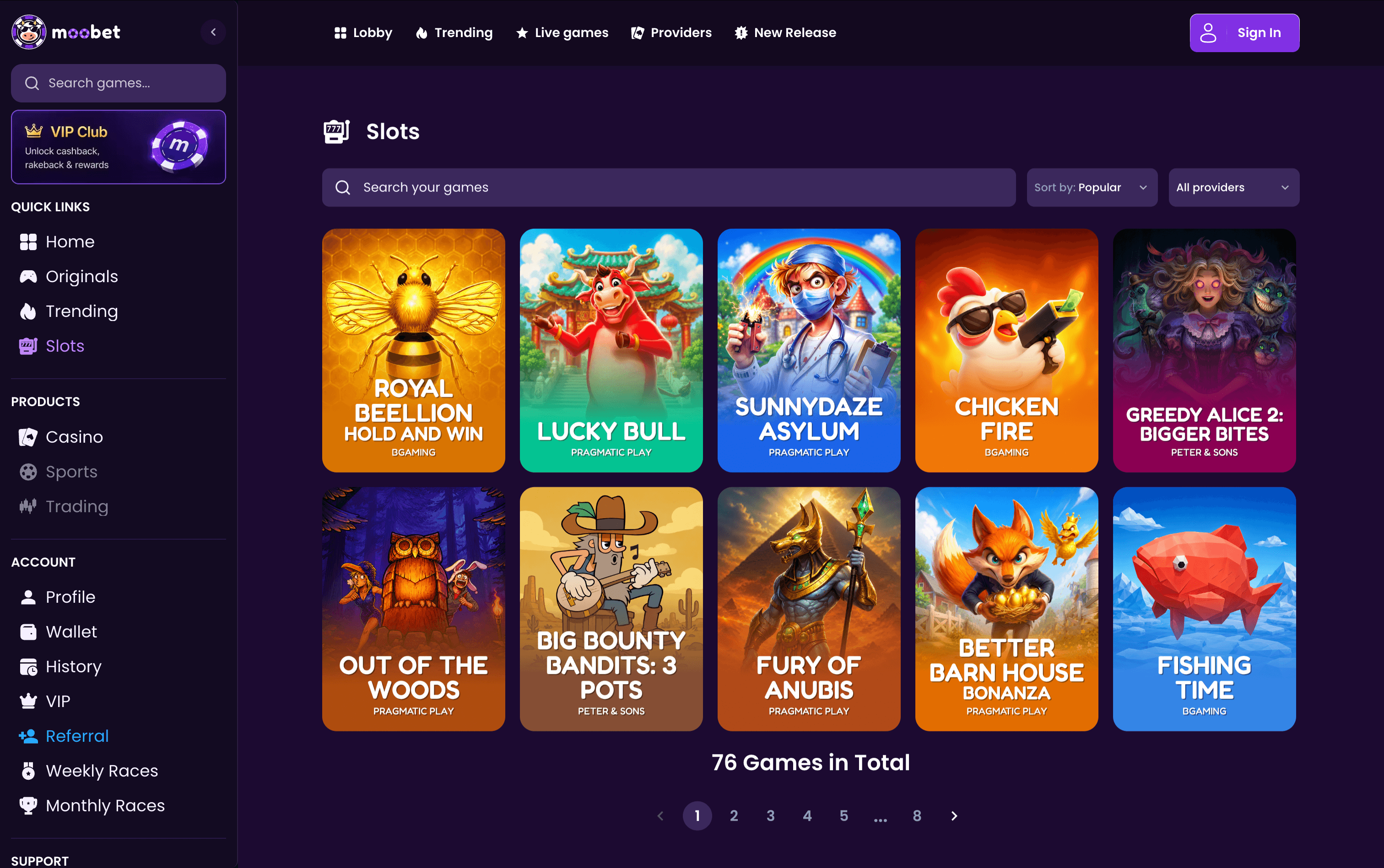 MooBet Casino Games