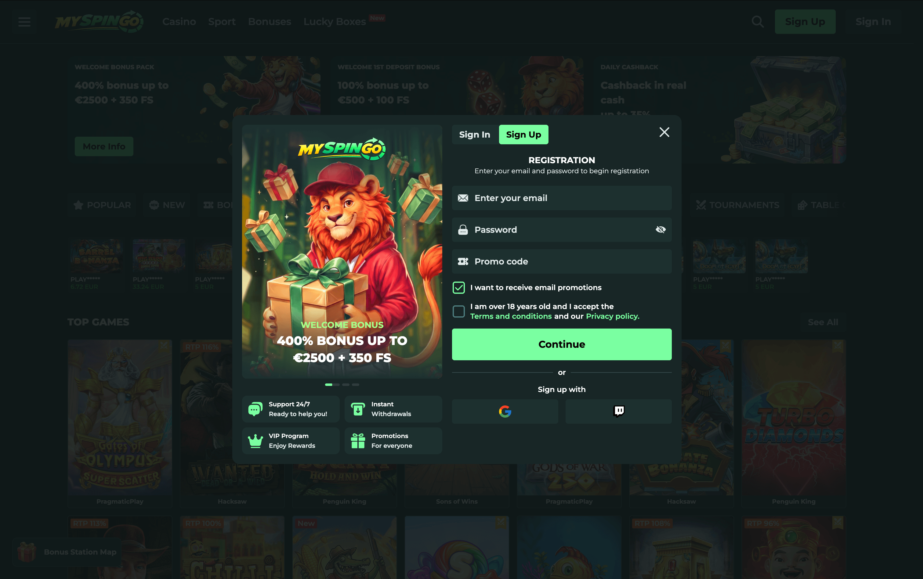 MySpinGo Casino Sign Up