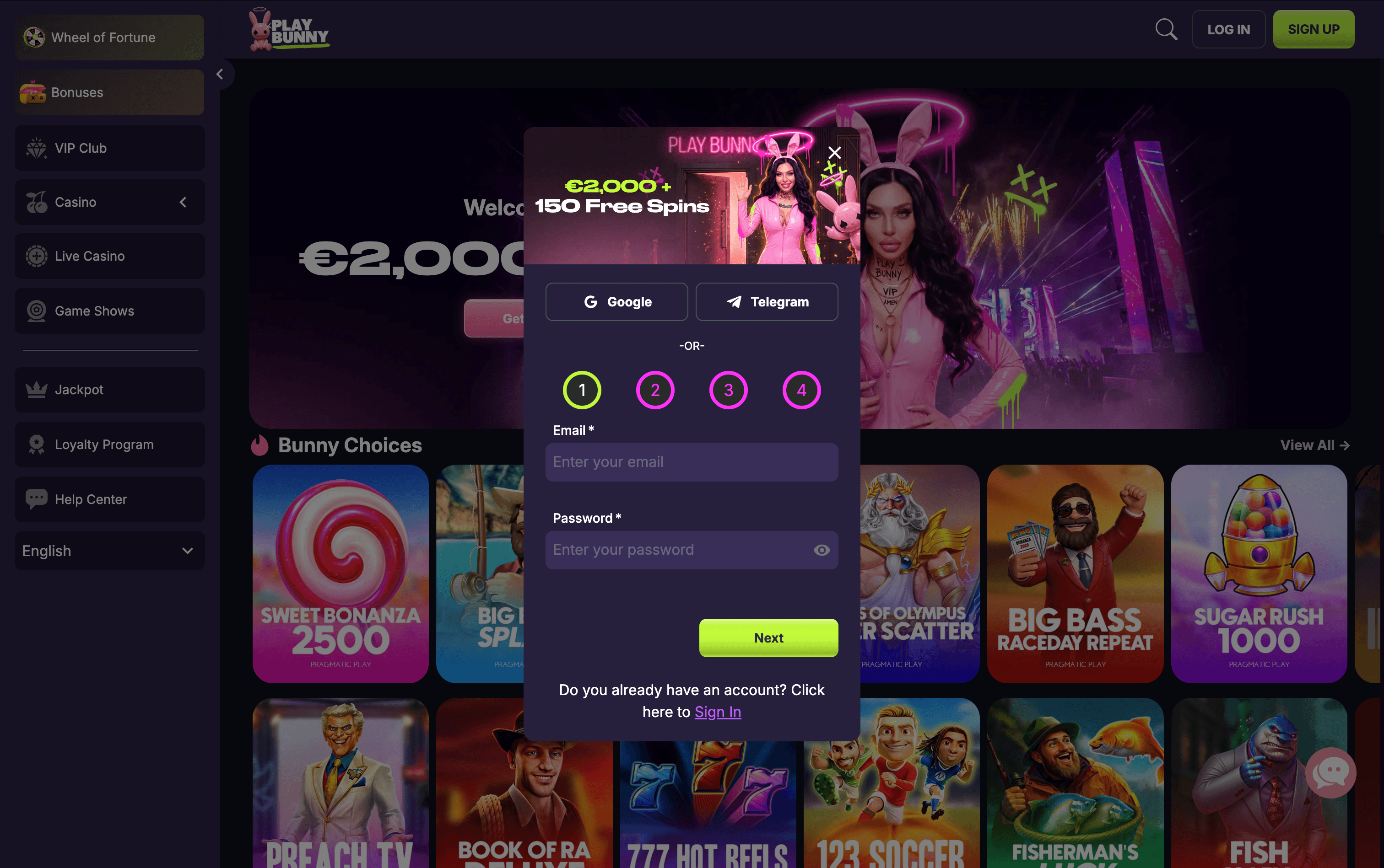 PlayBunny Casino Sign Up
