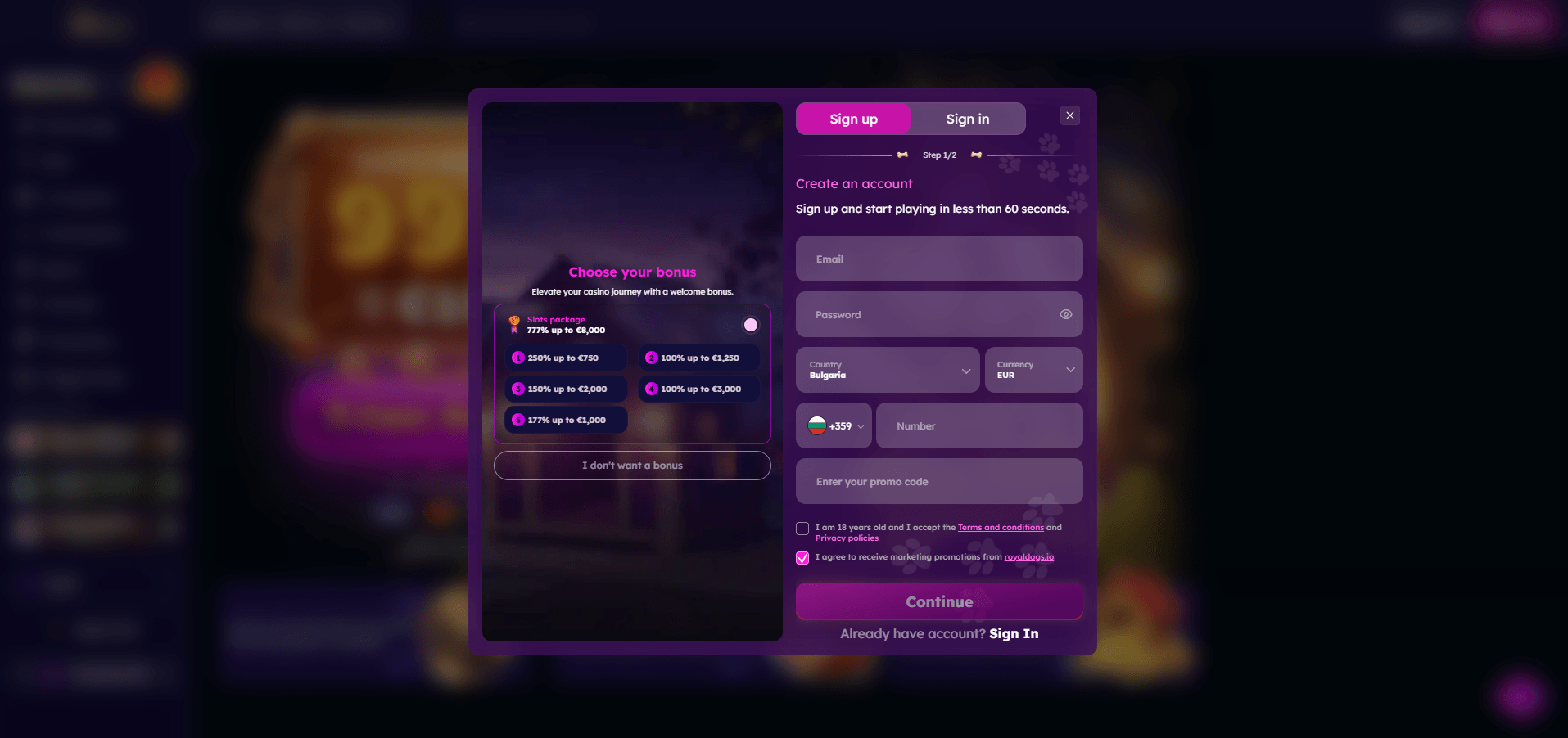 RoyalDogs Casino Sign Up