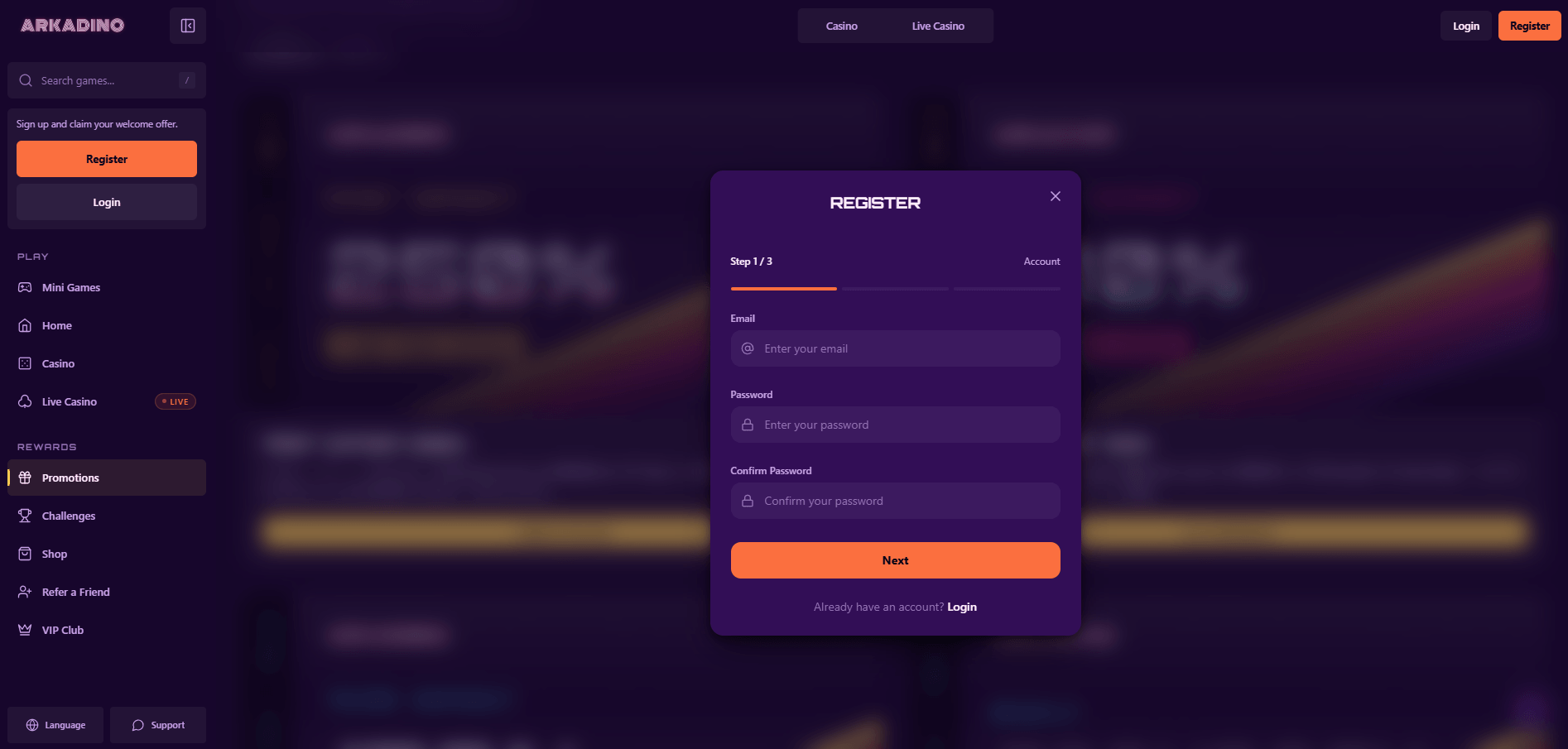 Arkadino Casino Sign Up