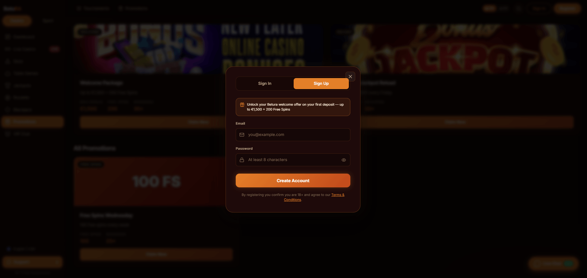 BetuRa Casino Sign Up