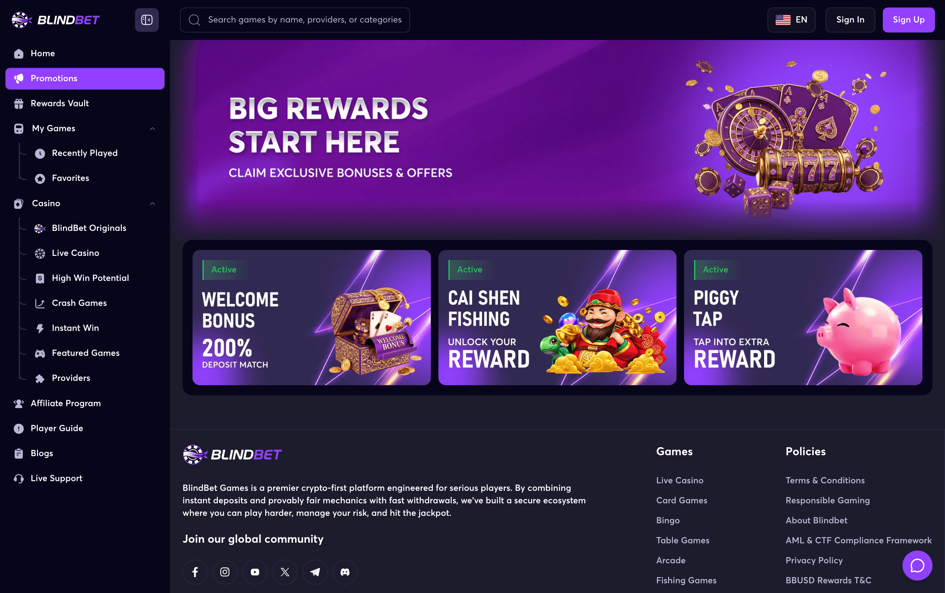 BlindBet Casino Bonuses