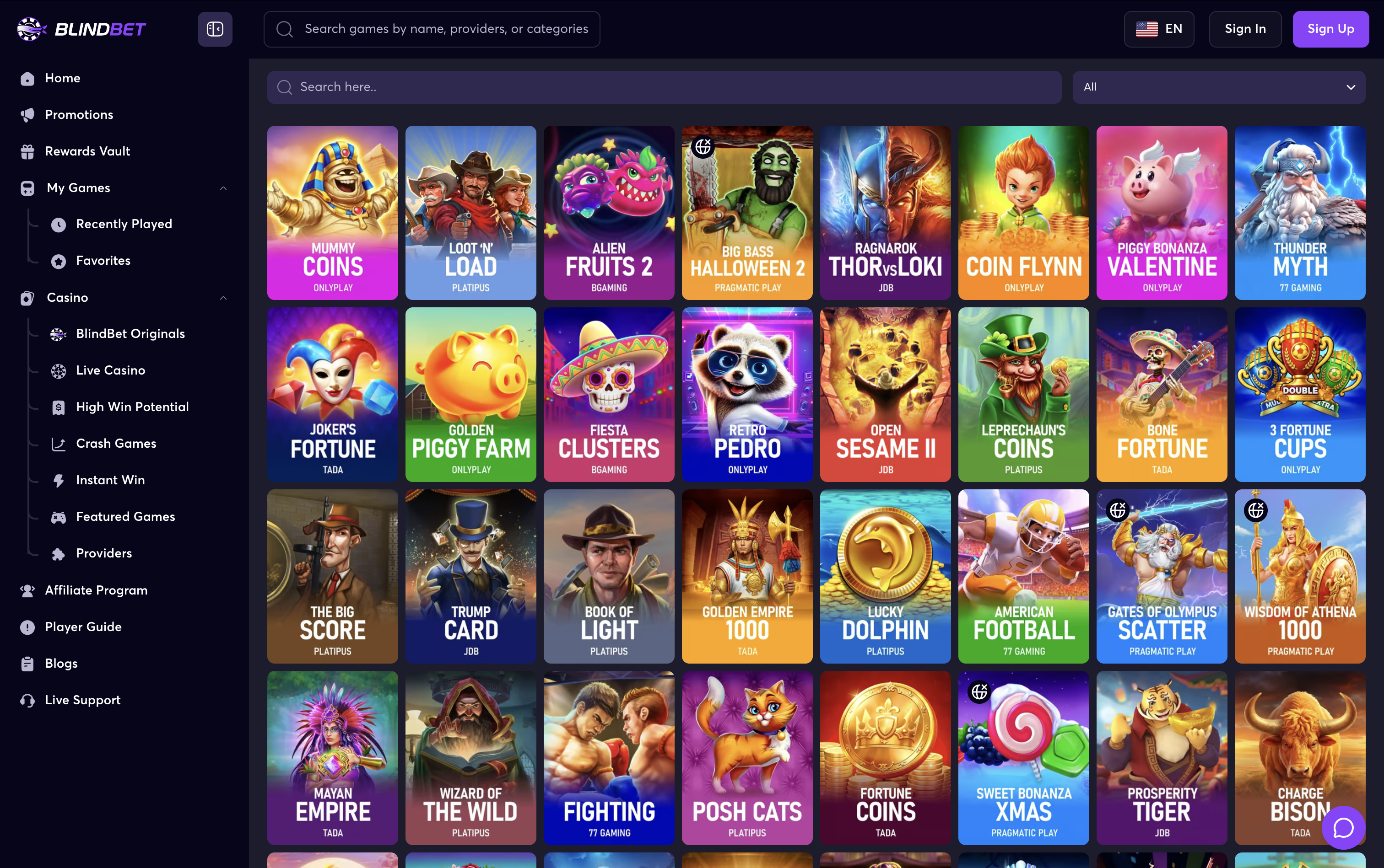 BlindBet Casino Games