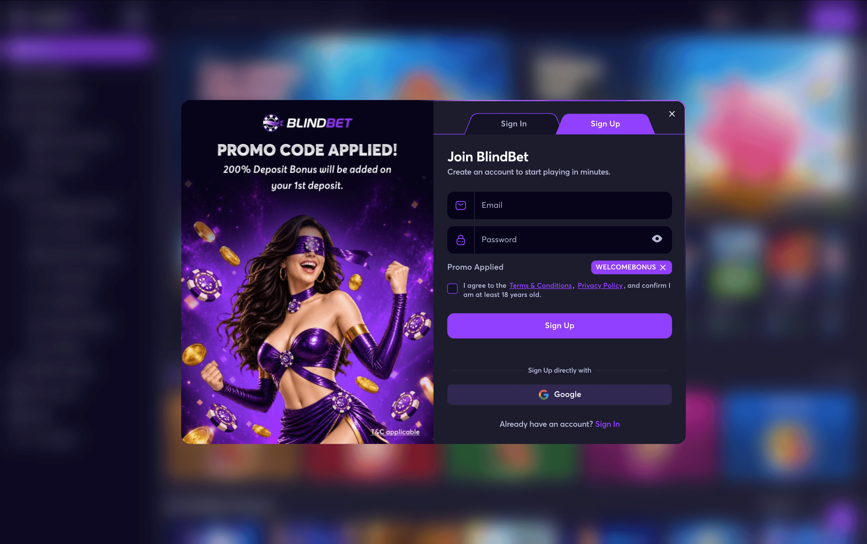 BlindBet Casino Sign Up