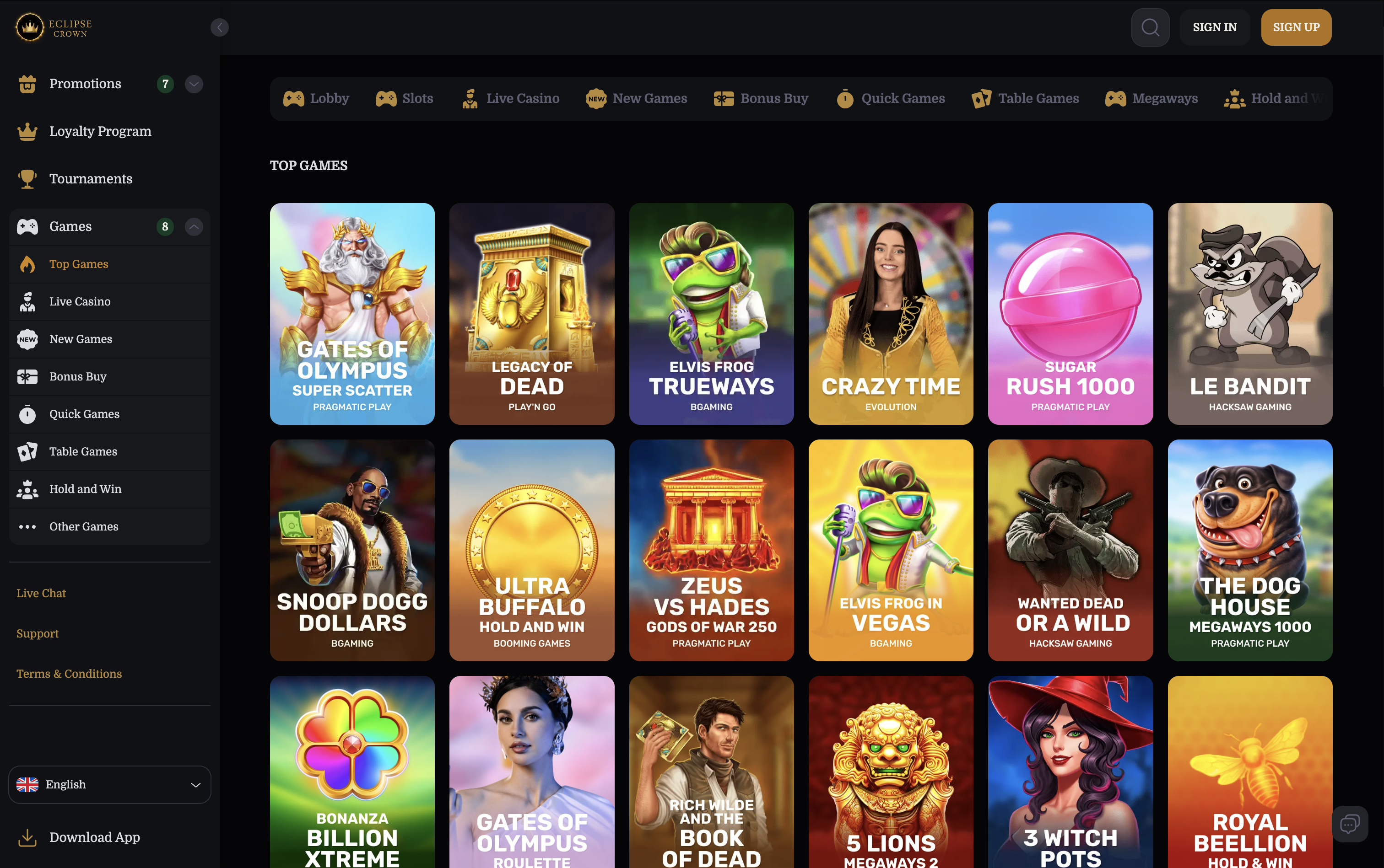 Eclipse Crown Casino Games