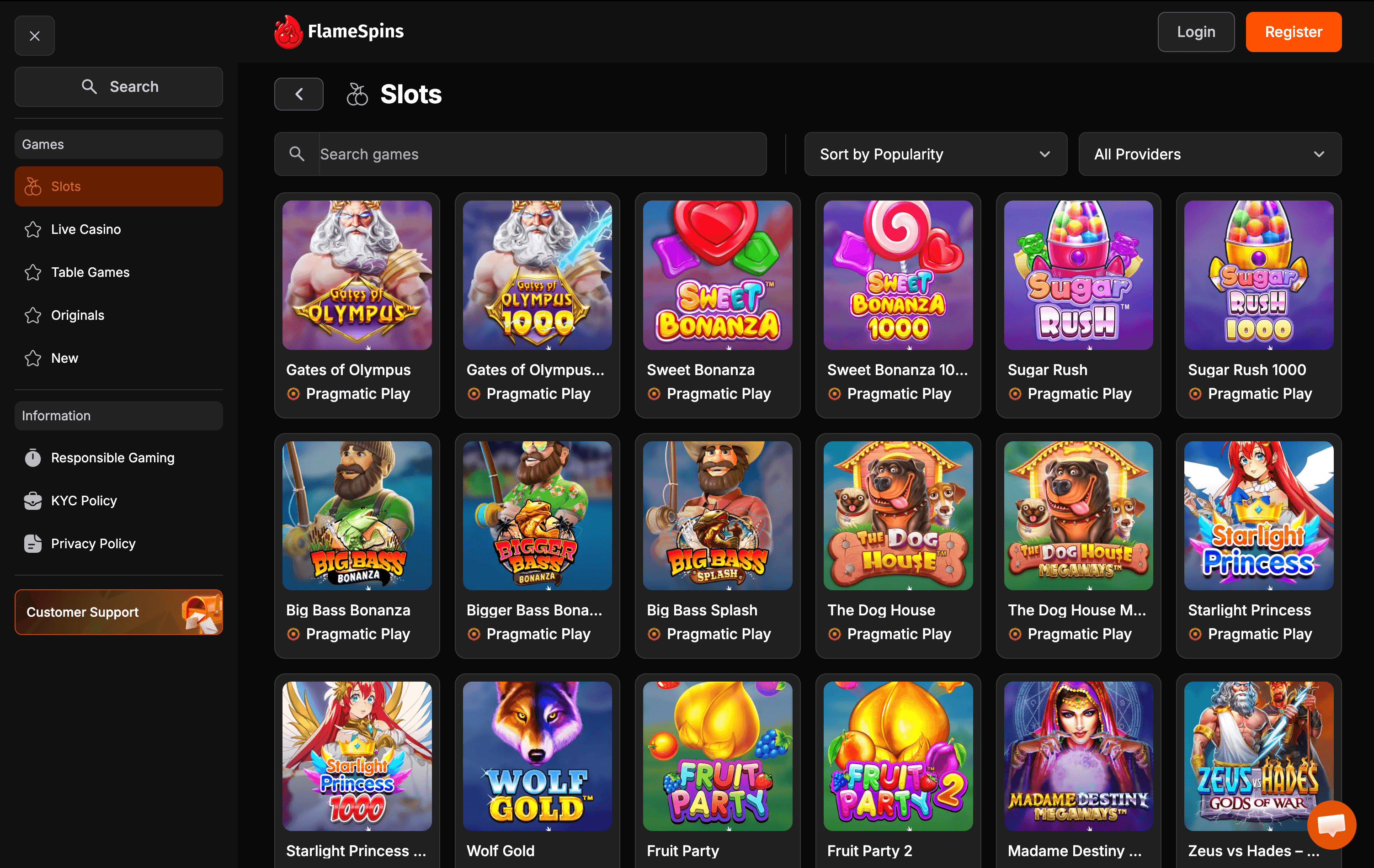 Flame Spins Casino Games