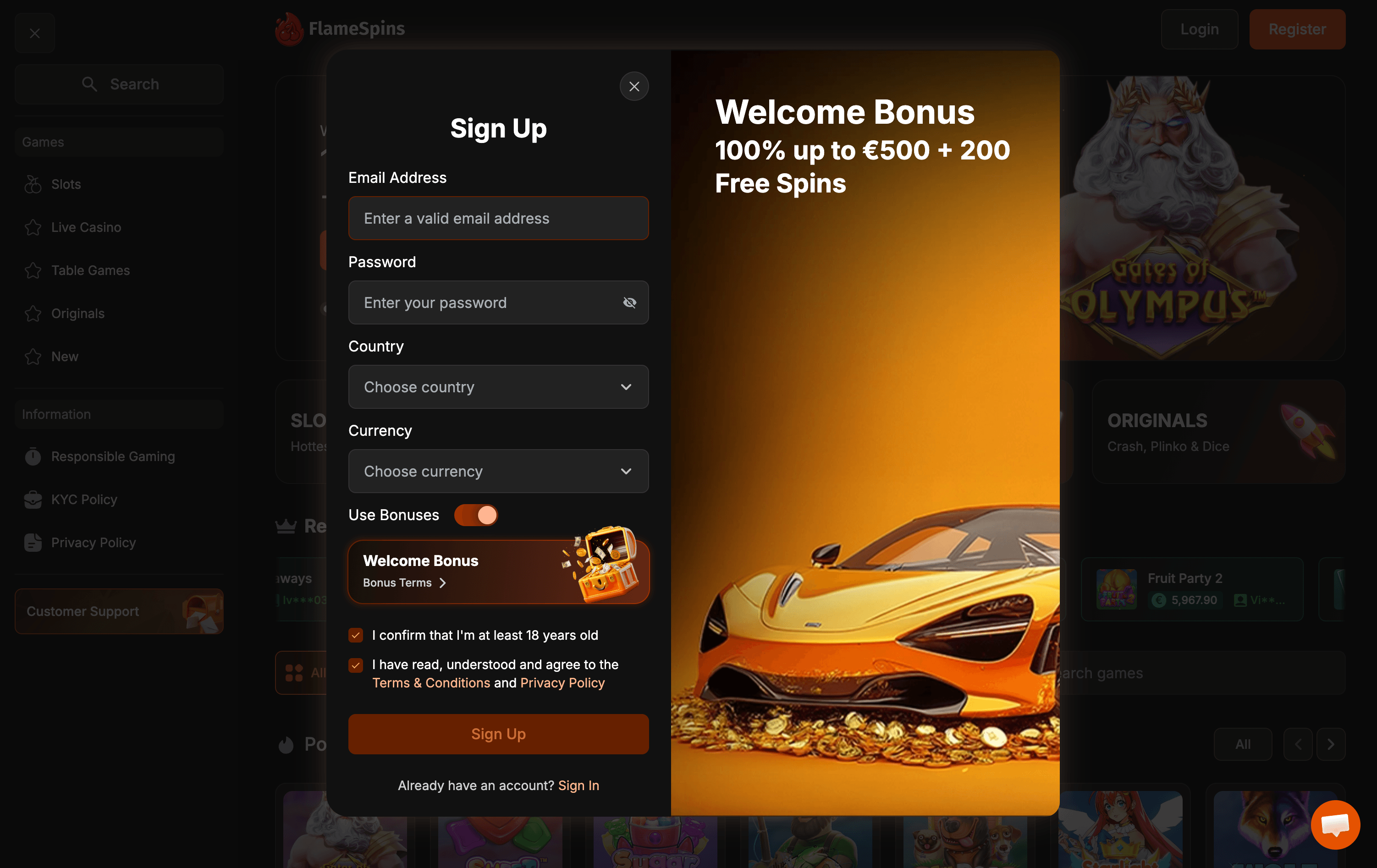 Flame Spins Casino Sign Up