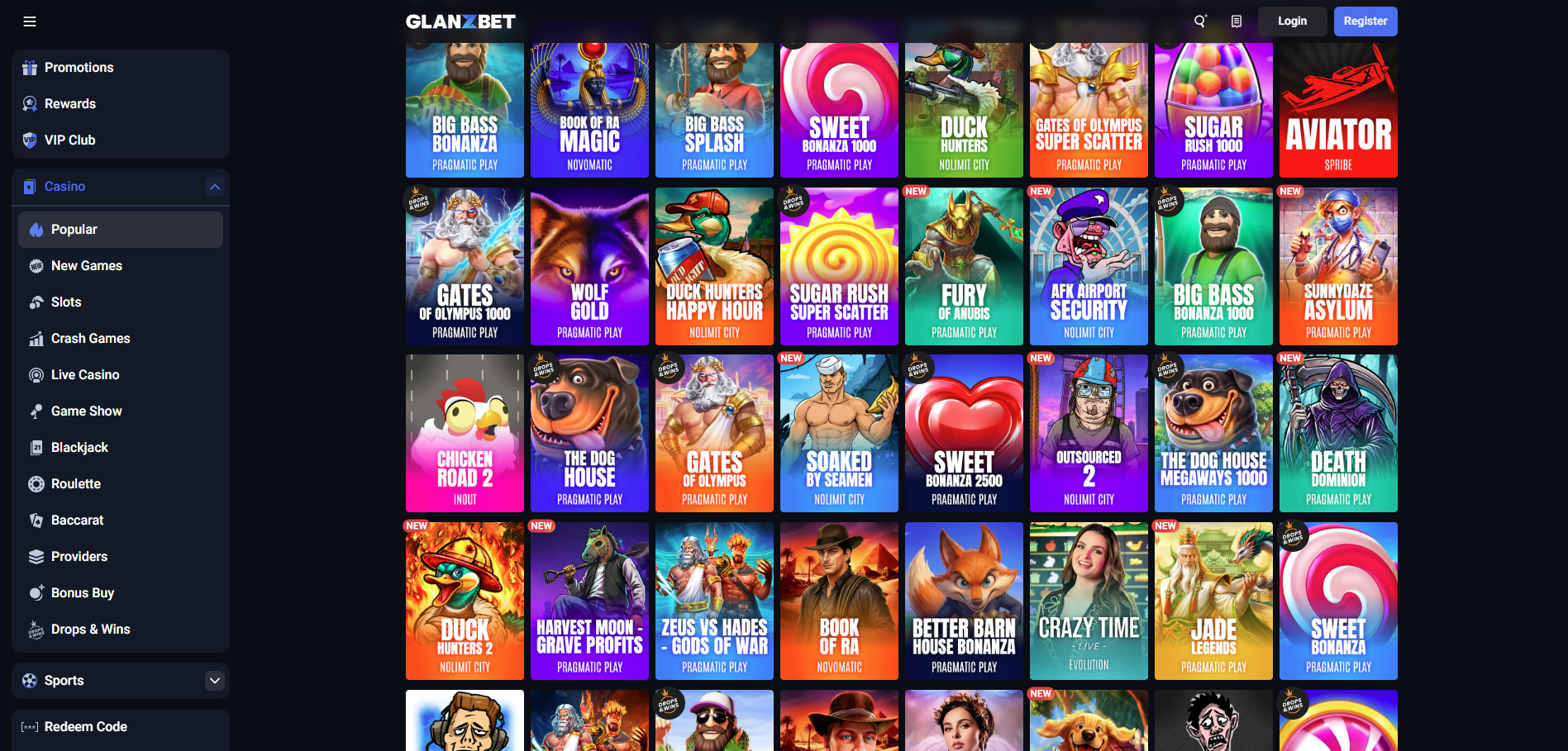 GlanzBet Casino Games