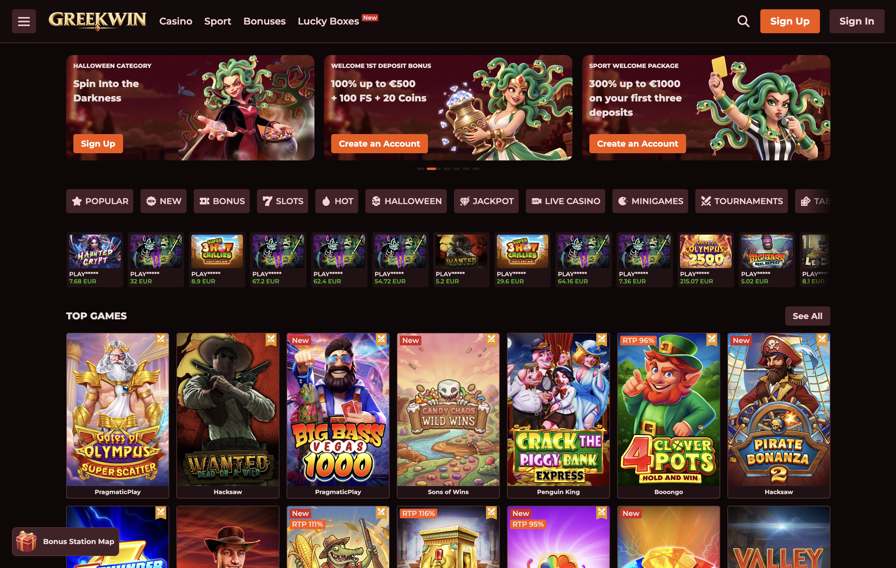 GreekWin Casino Lobby