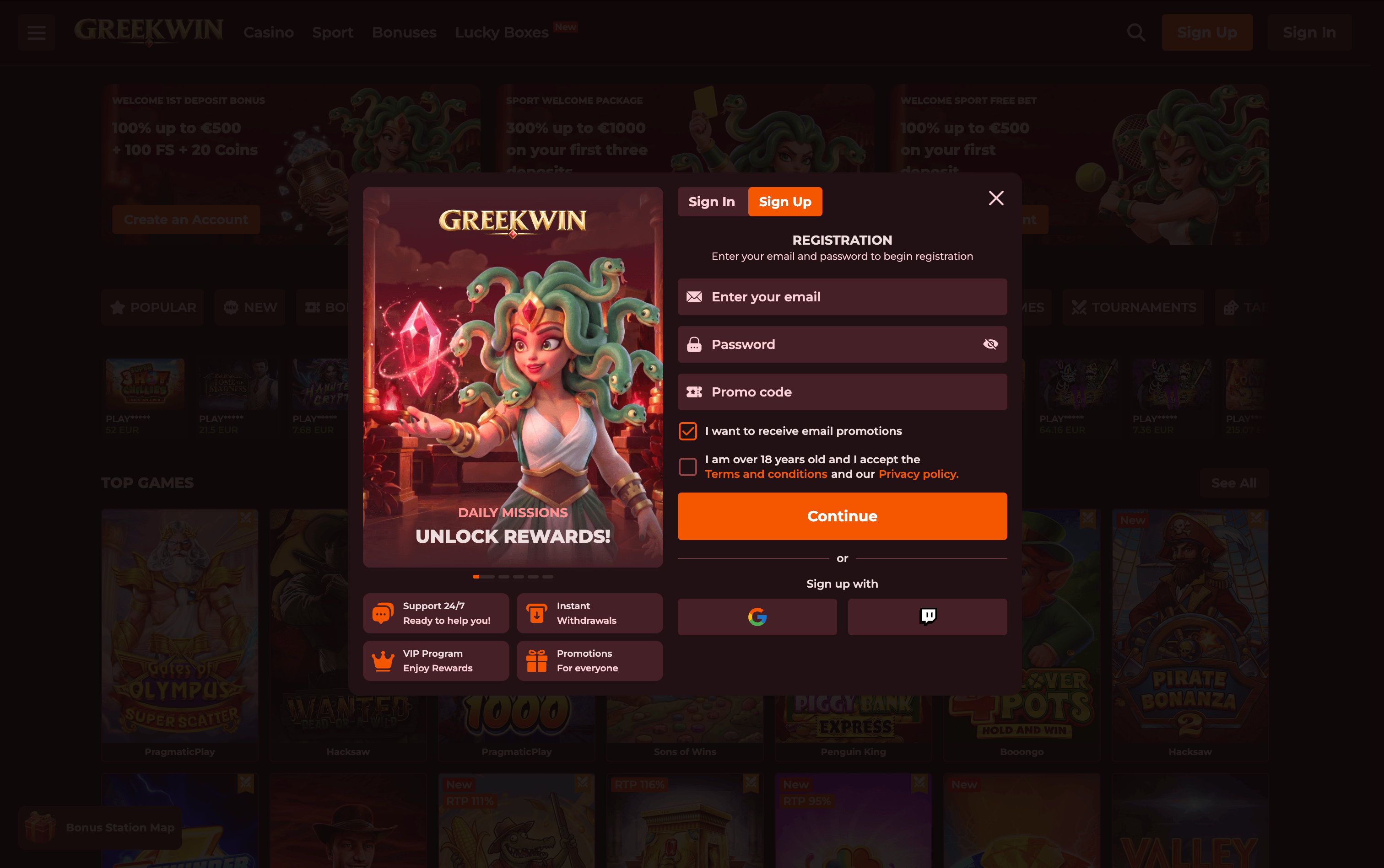 GreekWin Casino Sign Up