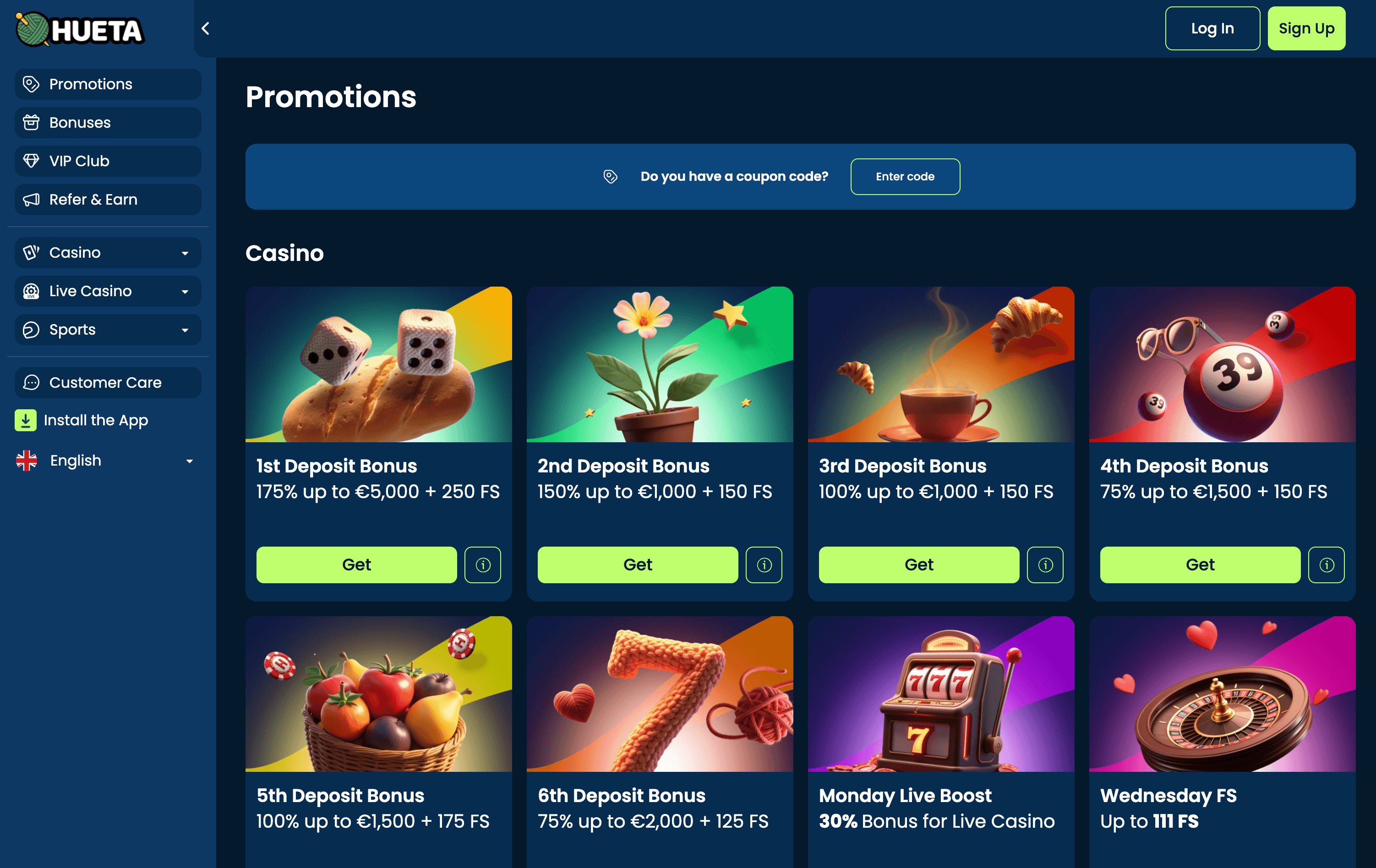 Hueta Casino Bonuses
