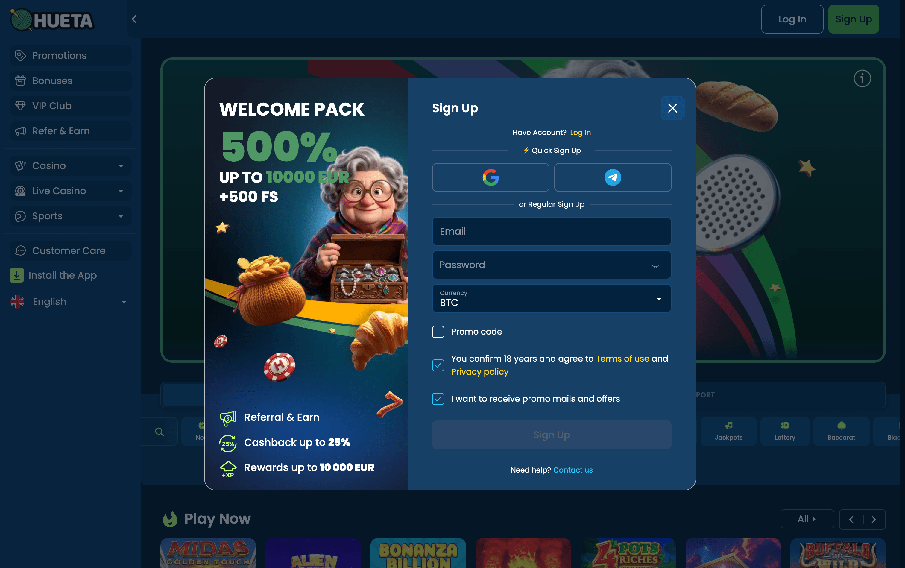 Hueta Casino Sign Up