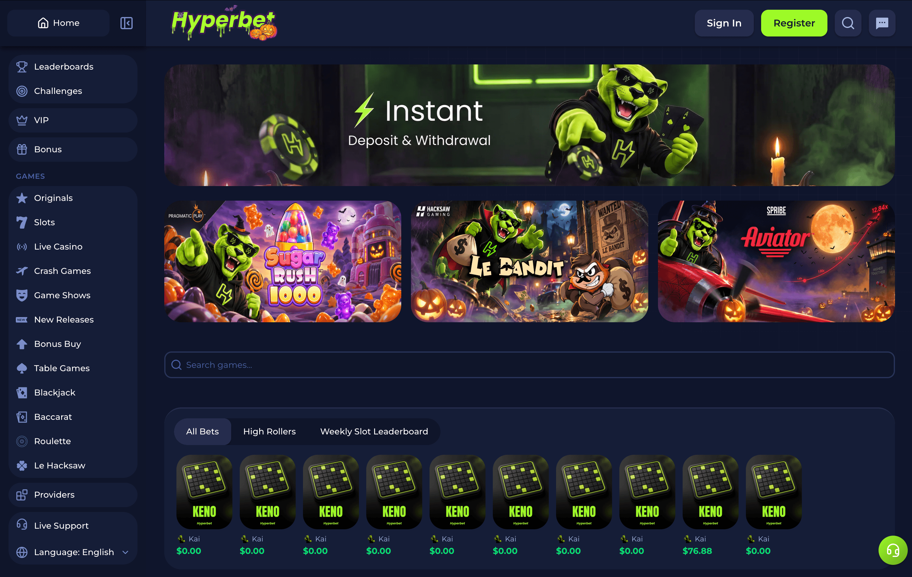 Hyperbet Casino Lobby