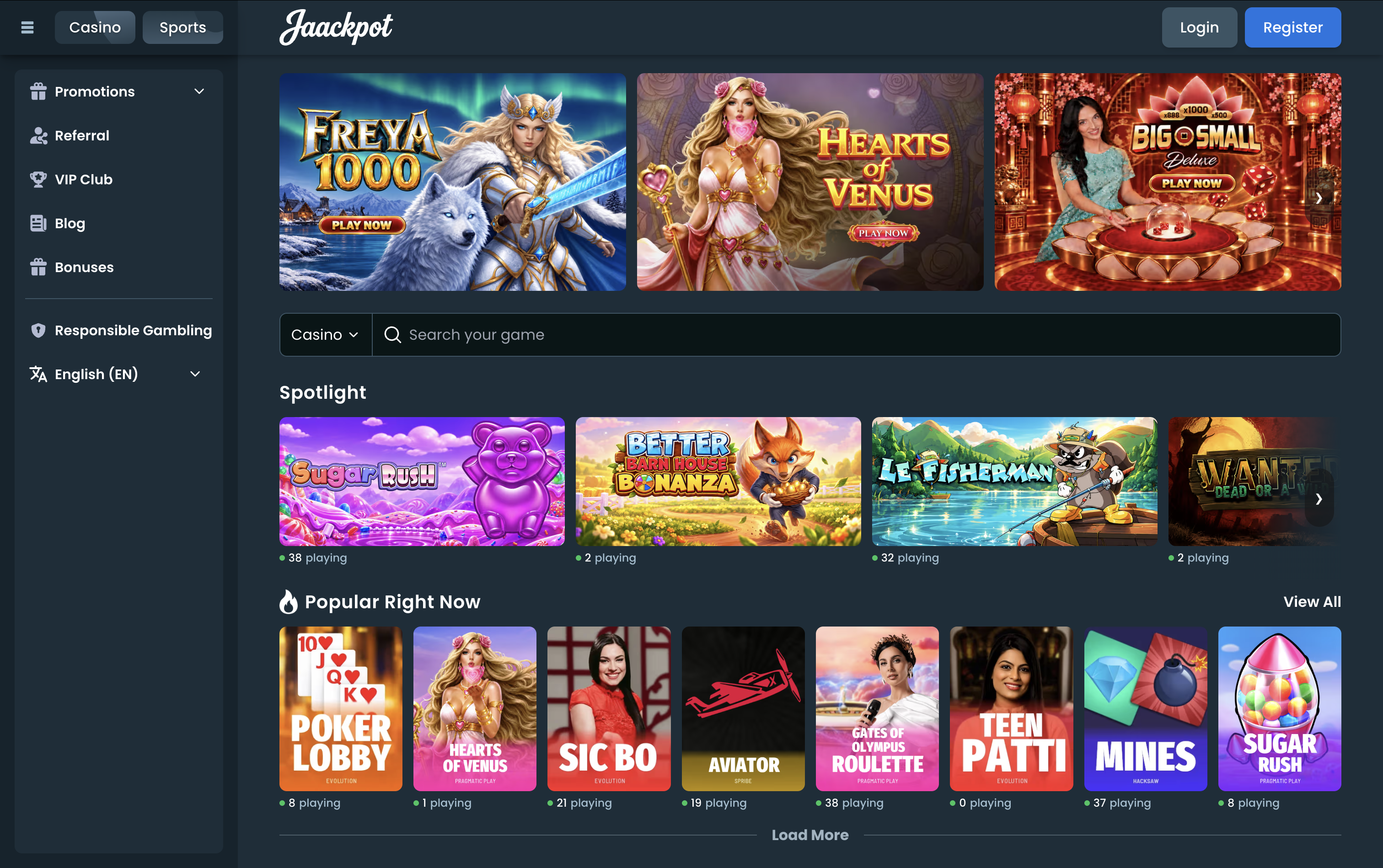 Jaackpot Casino Lobby