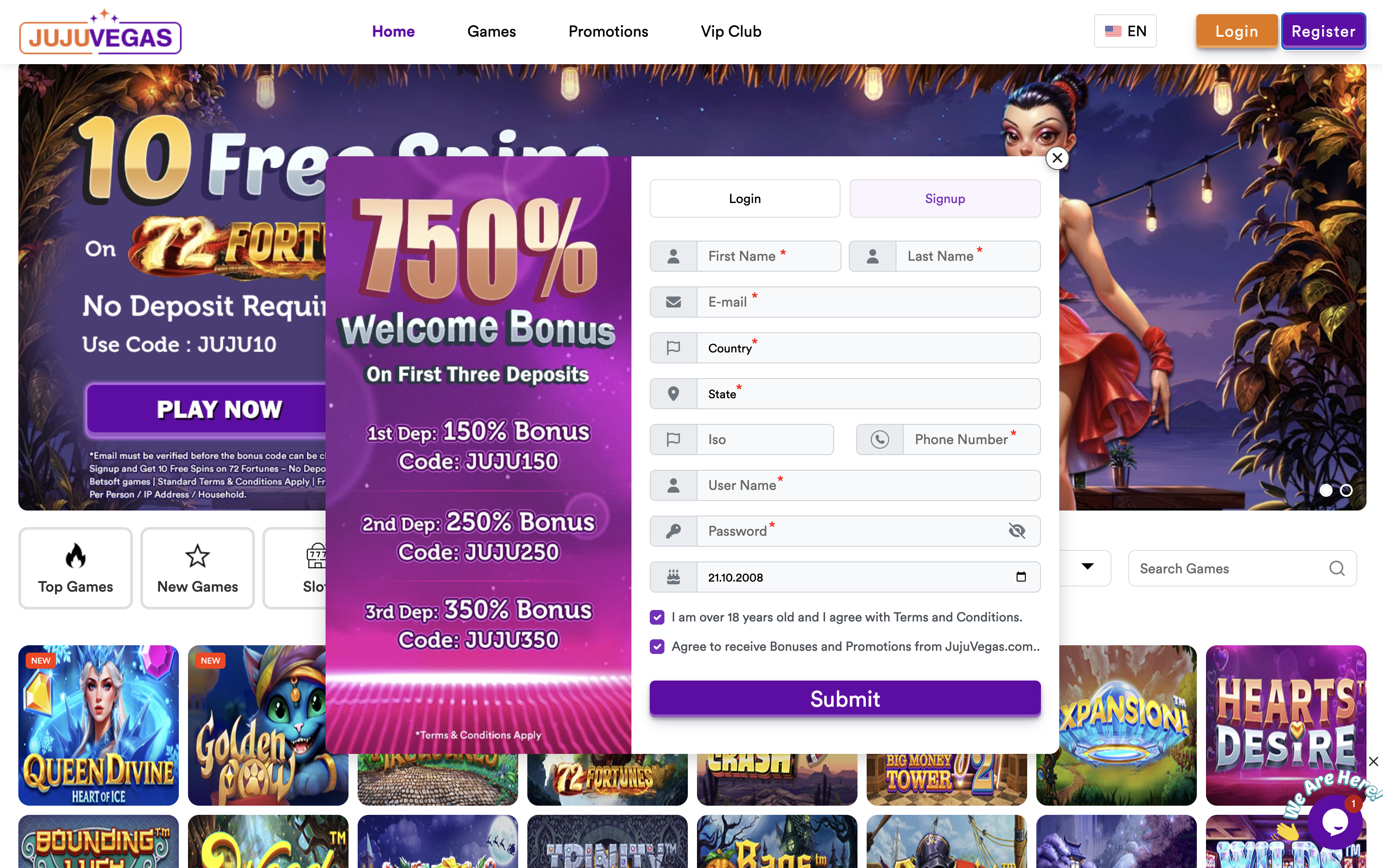JujuVegas Casino Sign Up