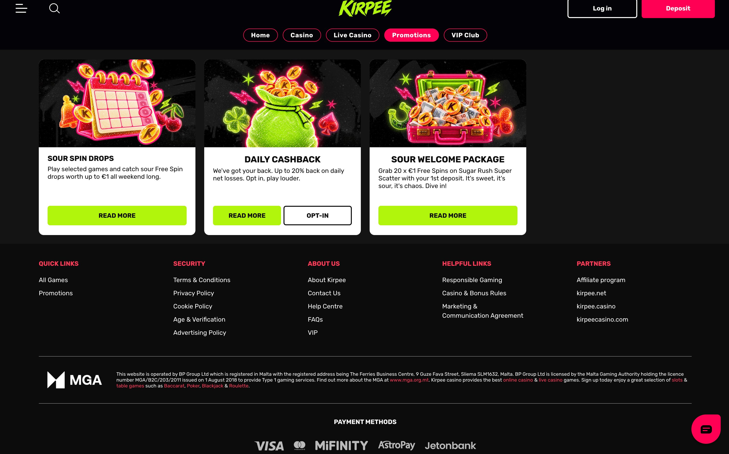 Kirpee Casino Bonuses