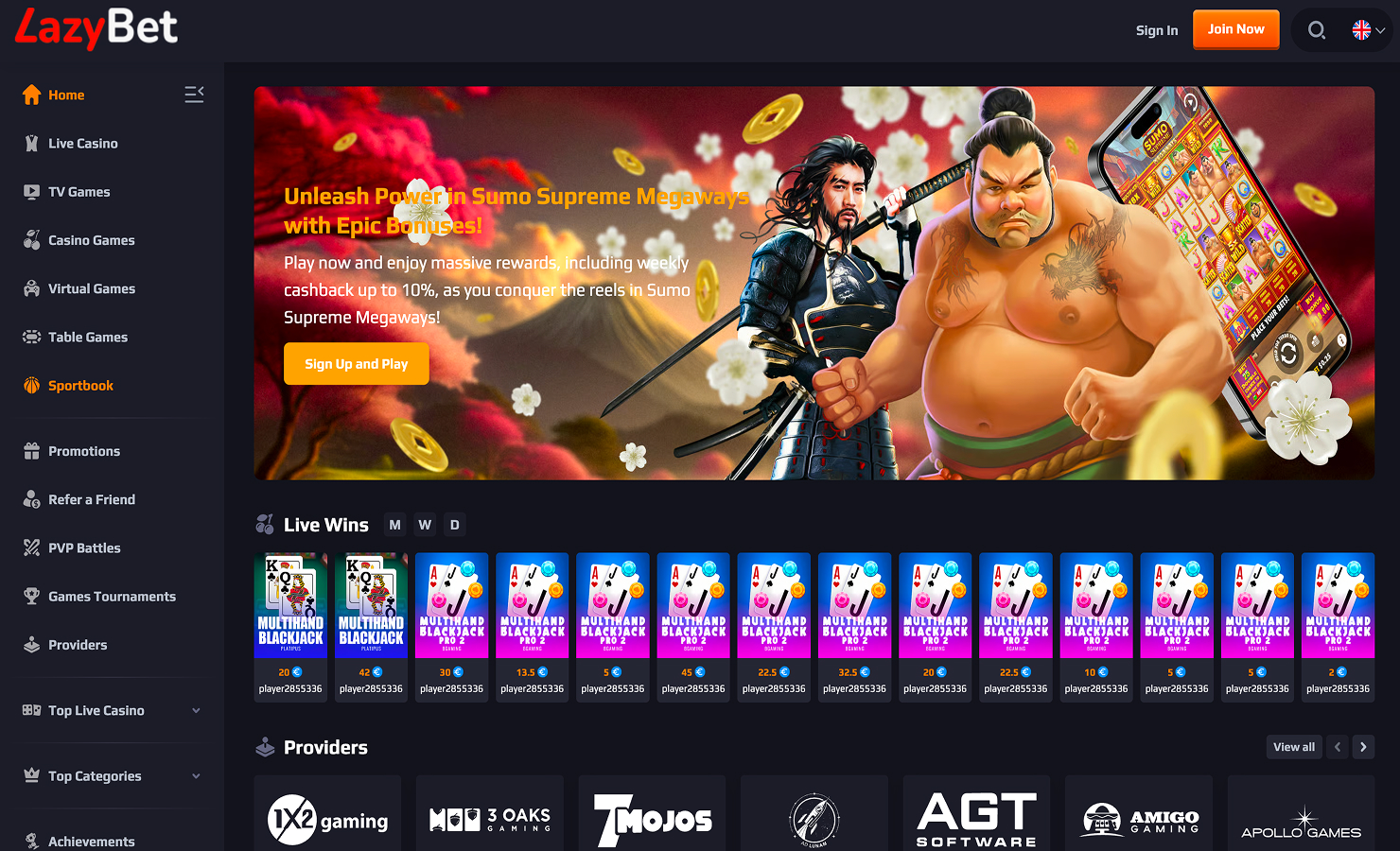 LazyBet Casino Lobby