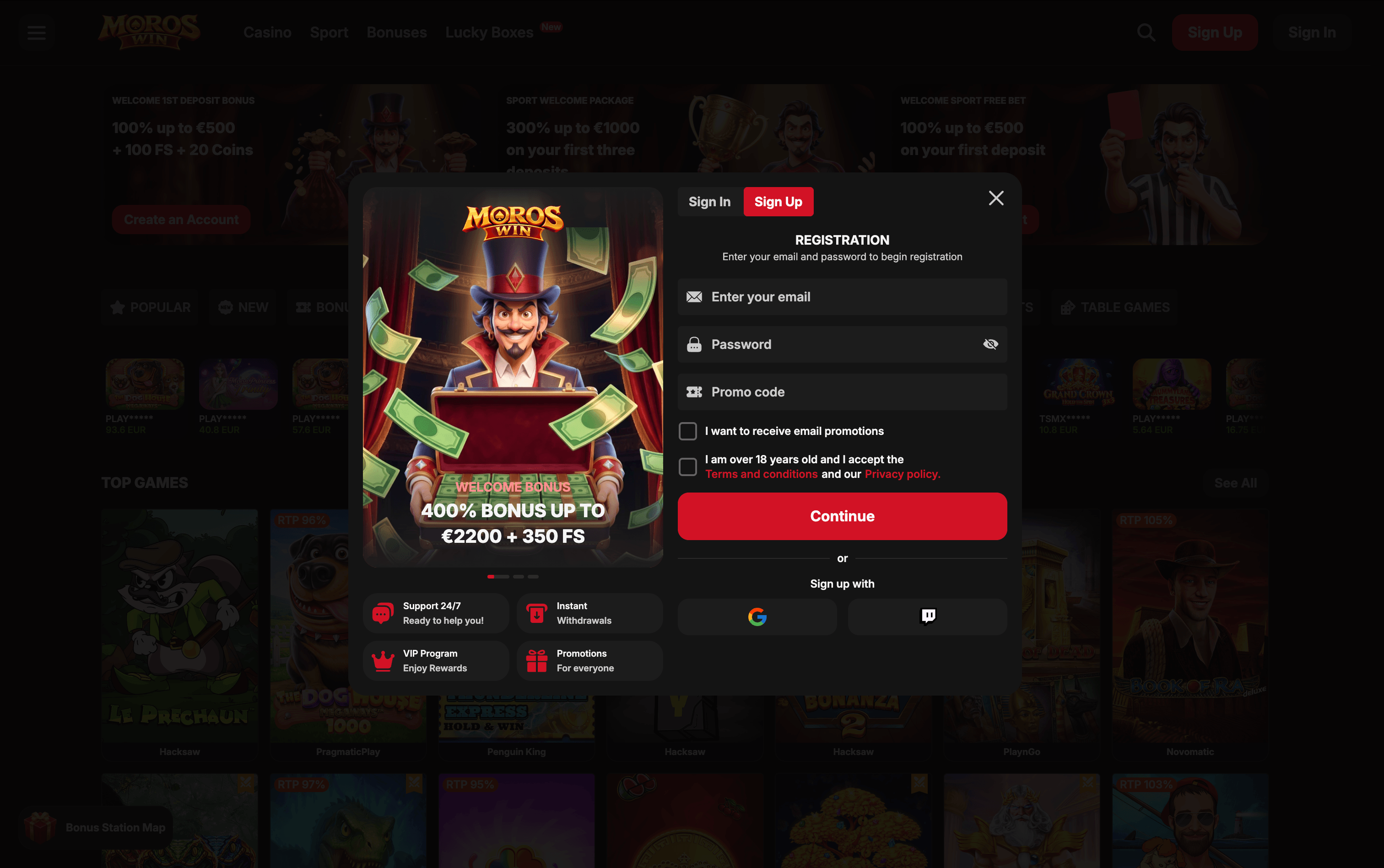 MorosWin Casino Sign Up