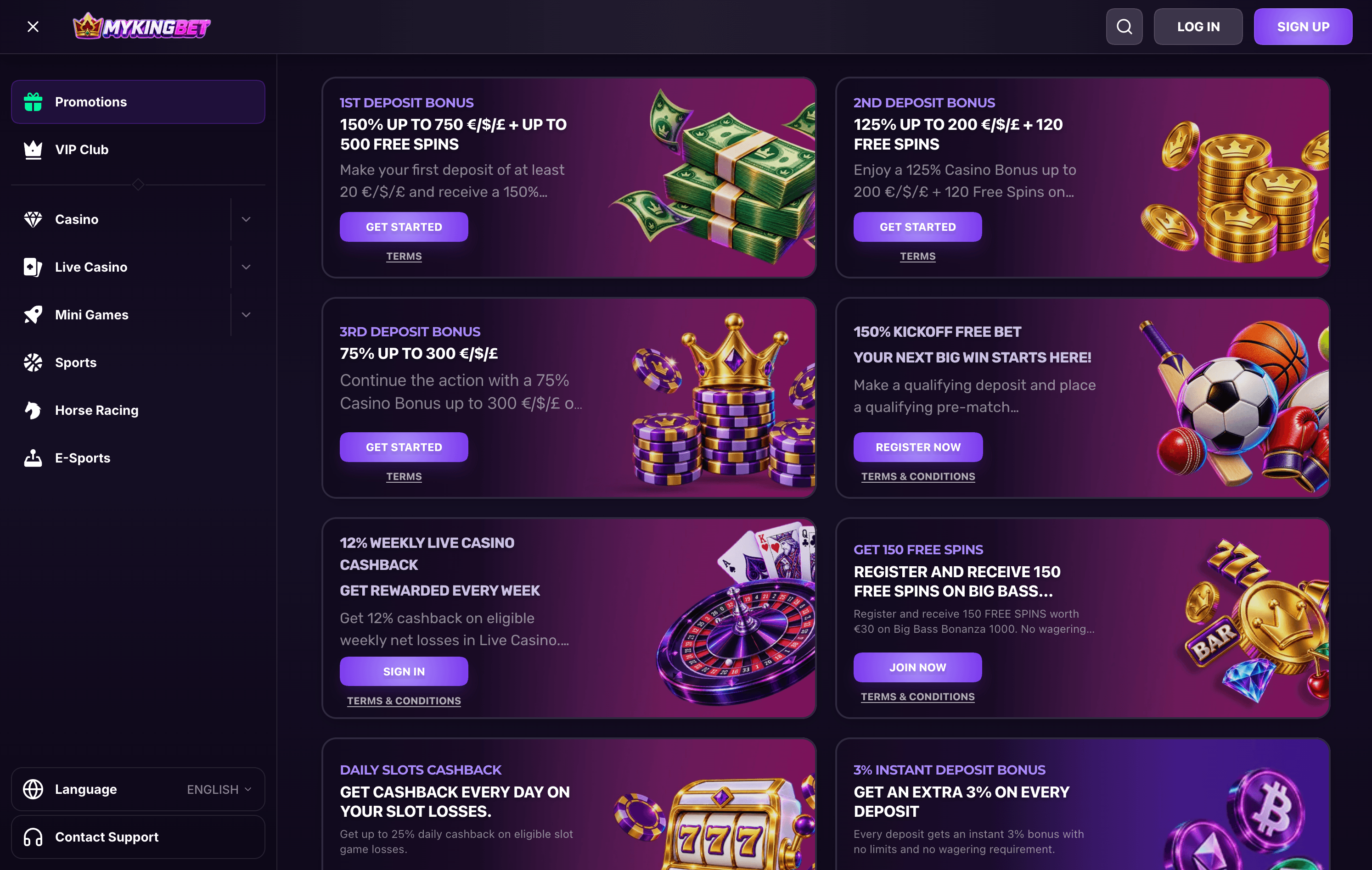 MyKingBet Casino Bonuses