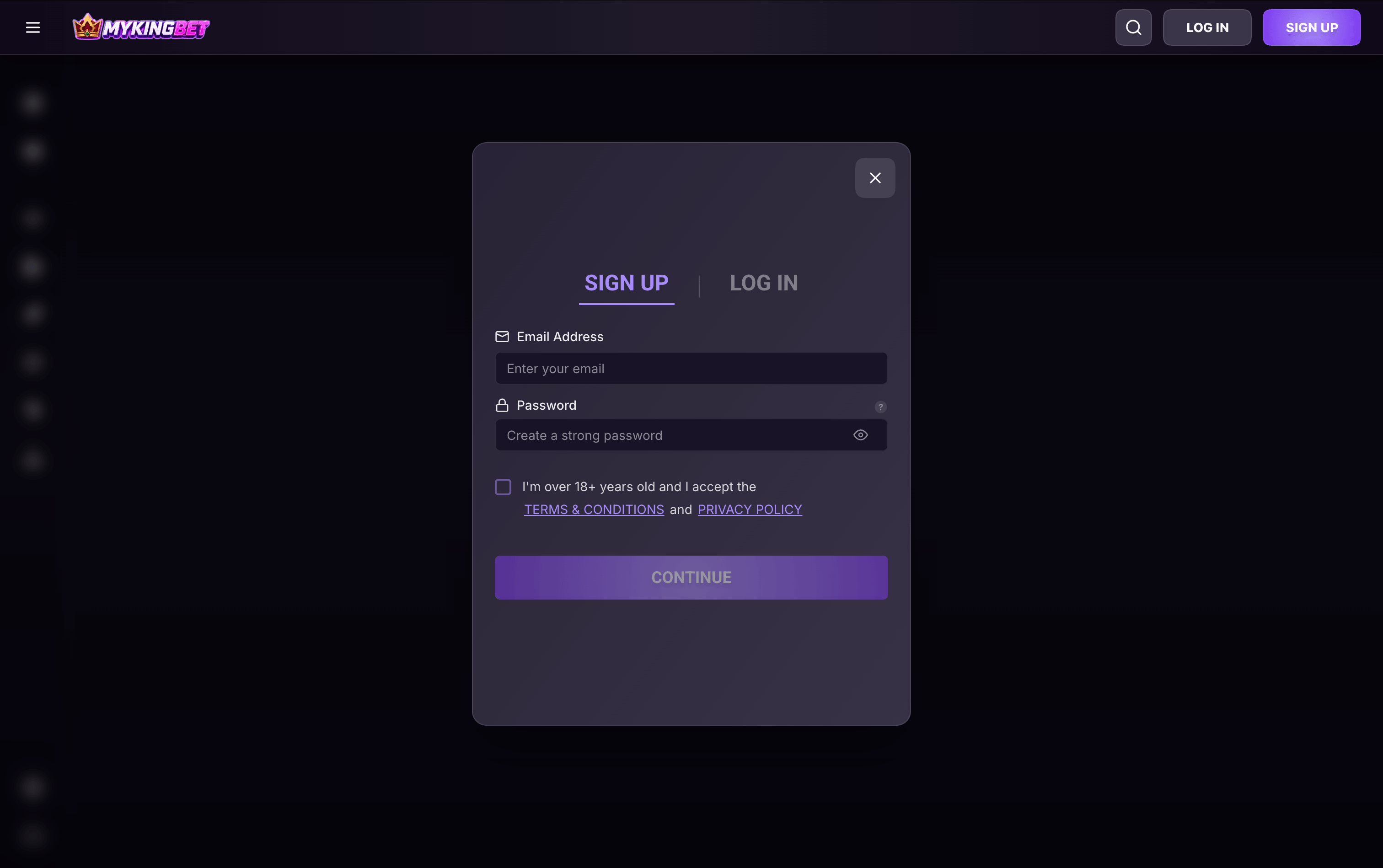 MyKingBet Casino Sign Up