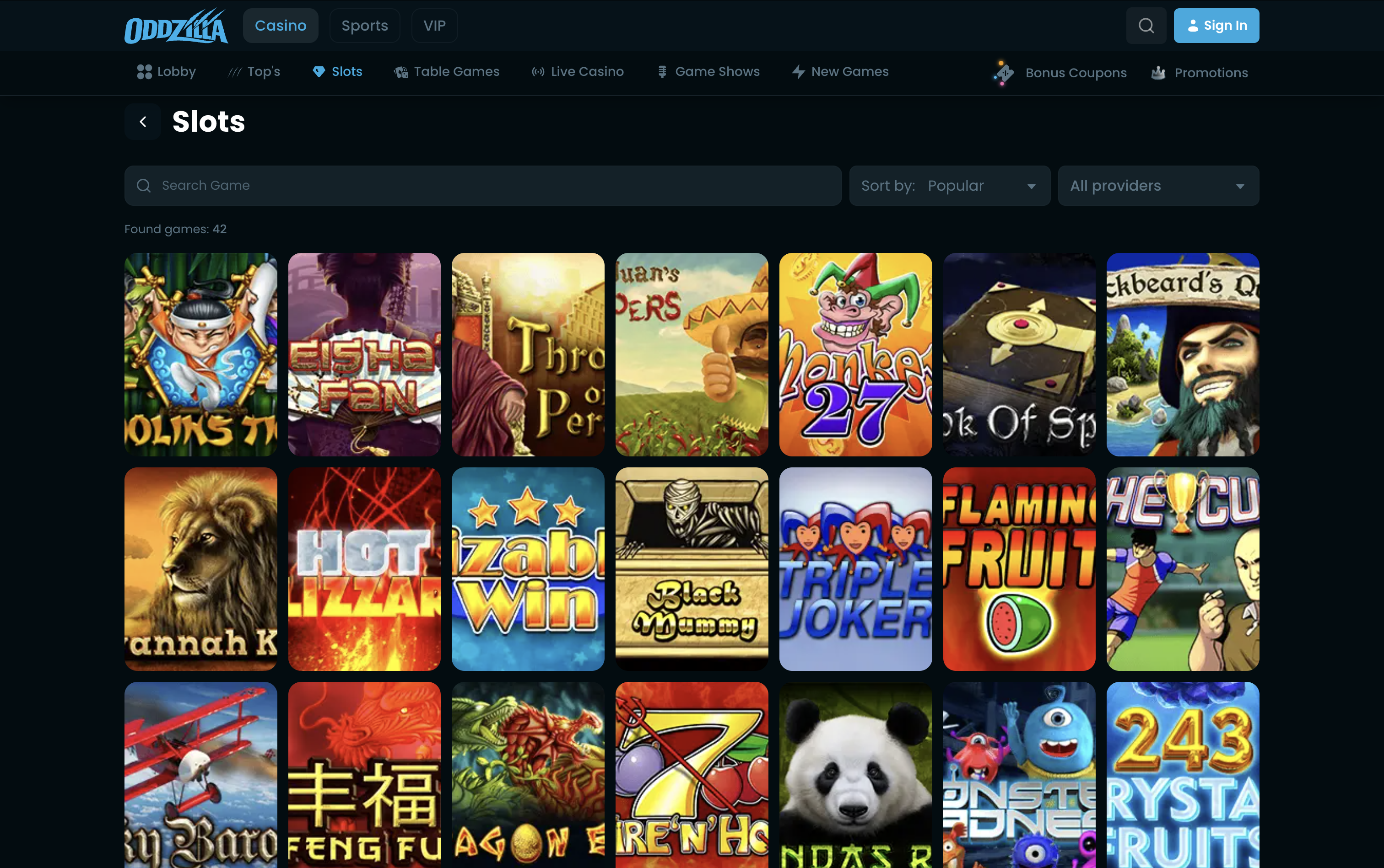 Oddzila Casino Games