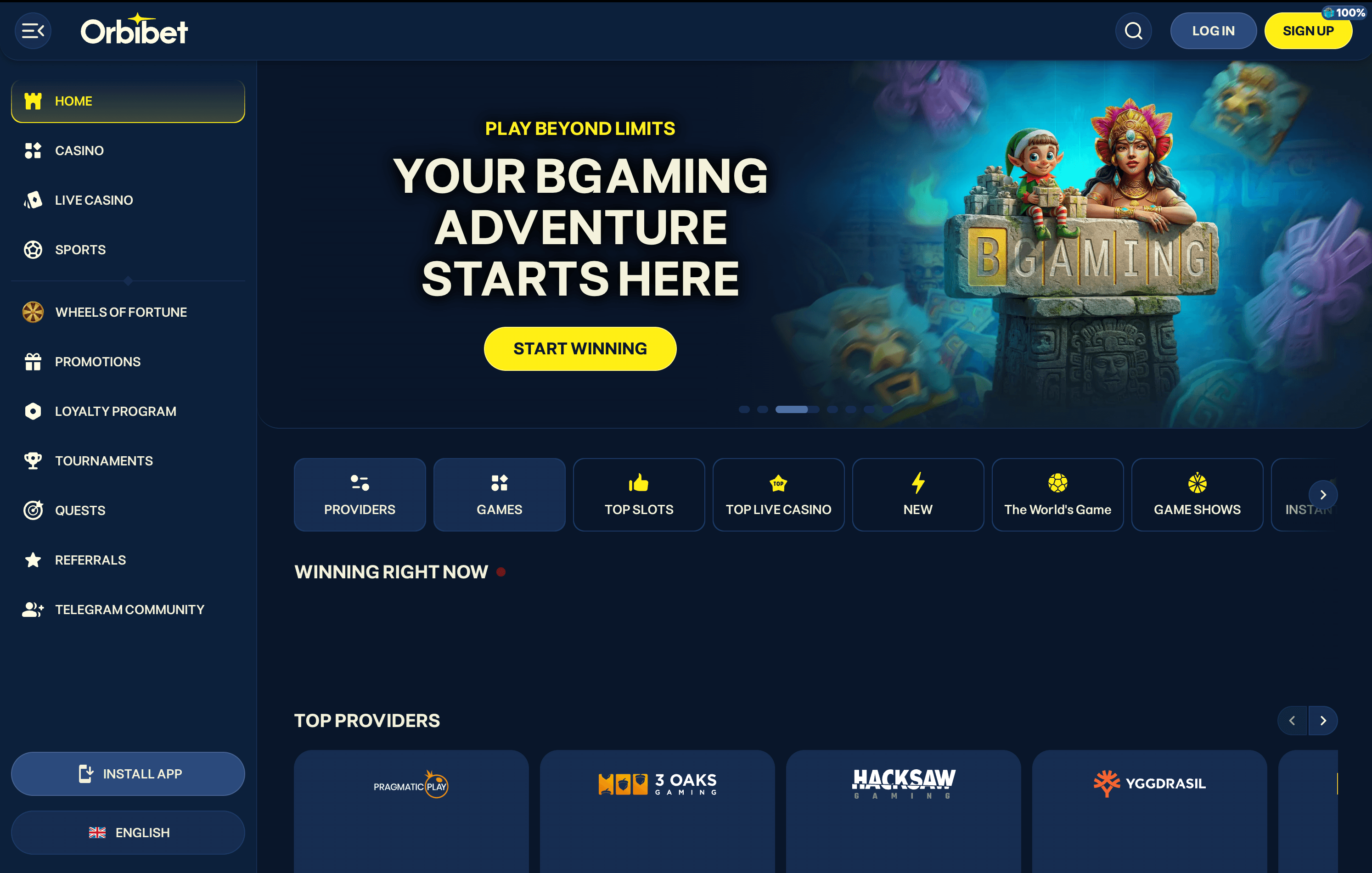 OrbiBet Casino Lobby