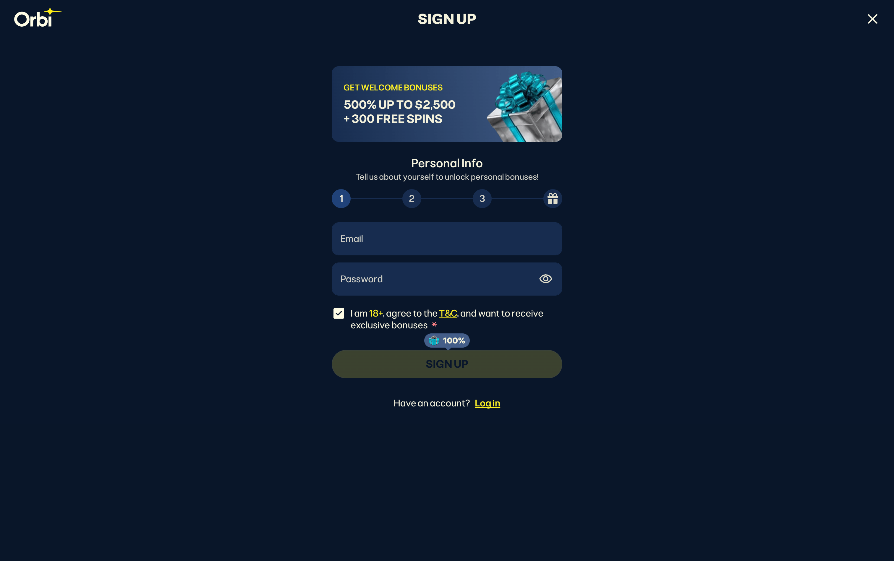 OrbiBet Casino Sign Up