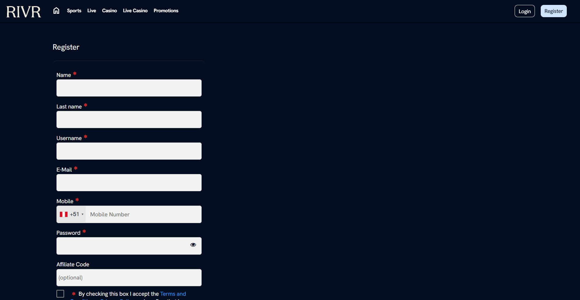 RIVR Casino Sign Up