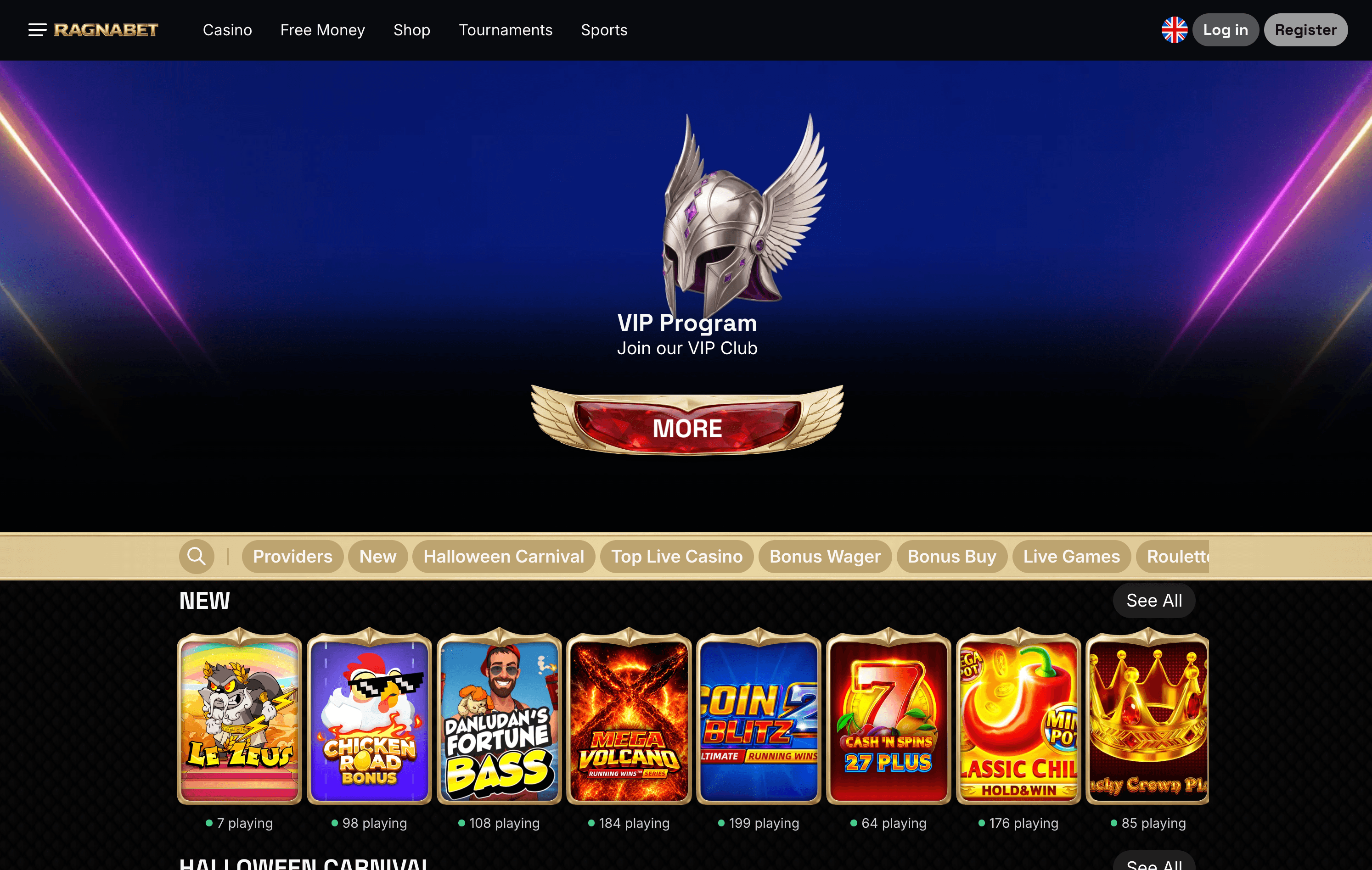 Ragnabet Casino Lobby