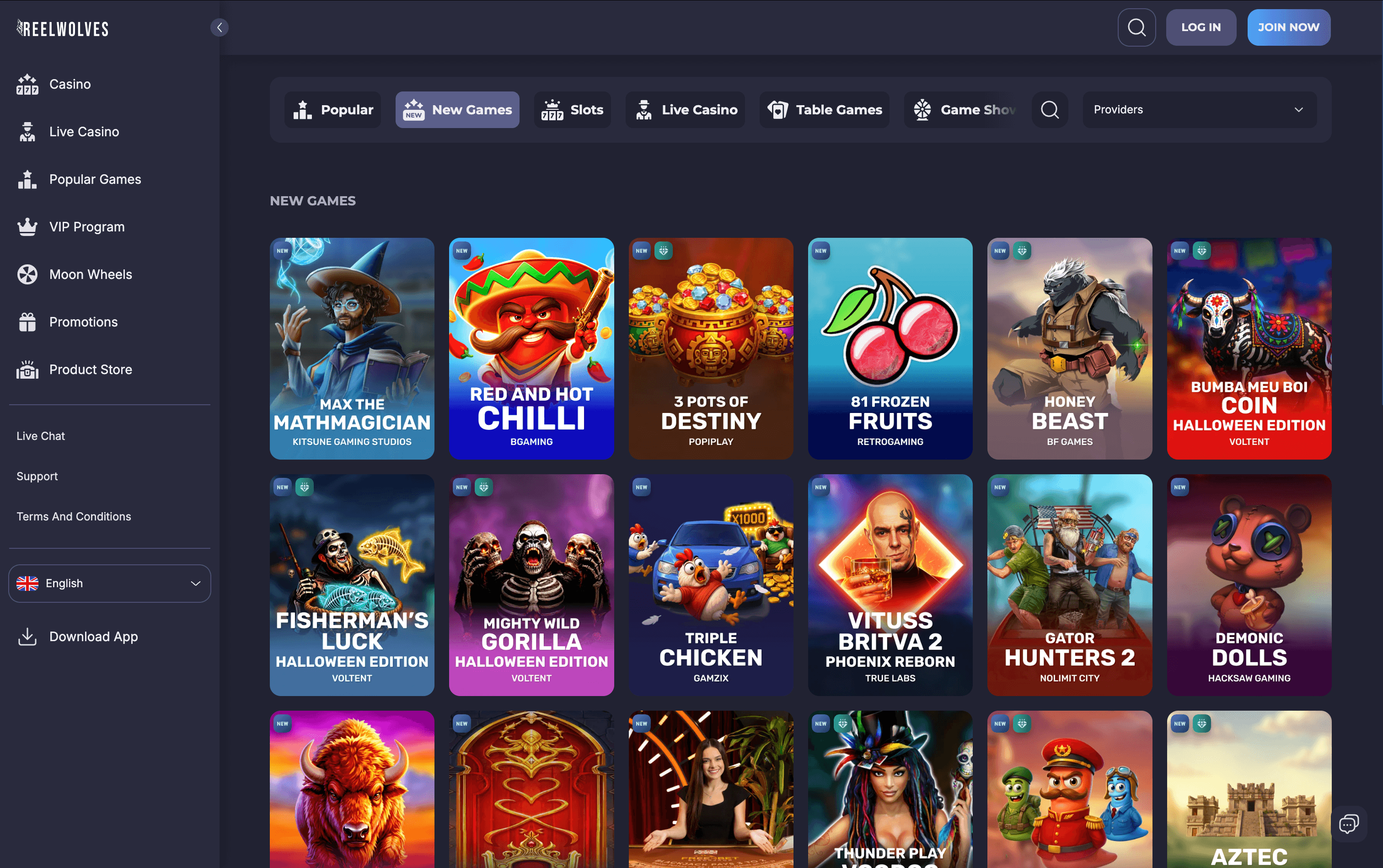 ReelWolves Casino Games