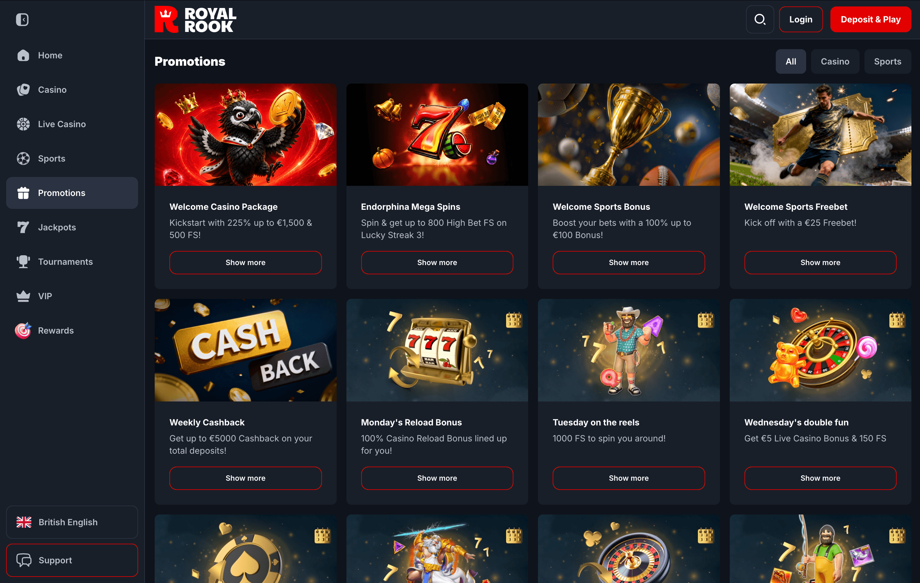 RoyalRook Casino Bonuses