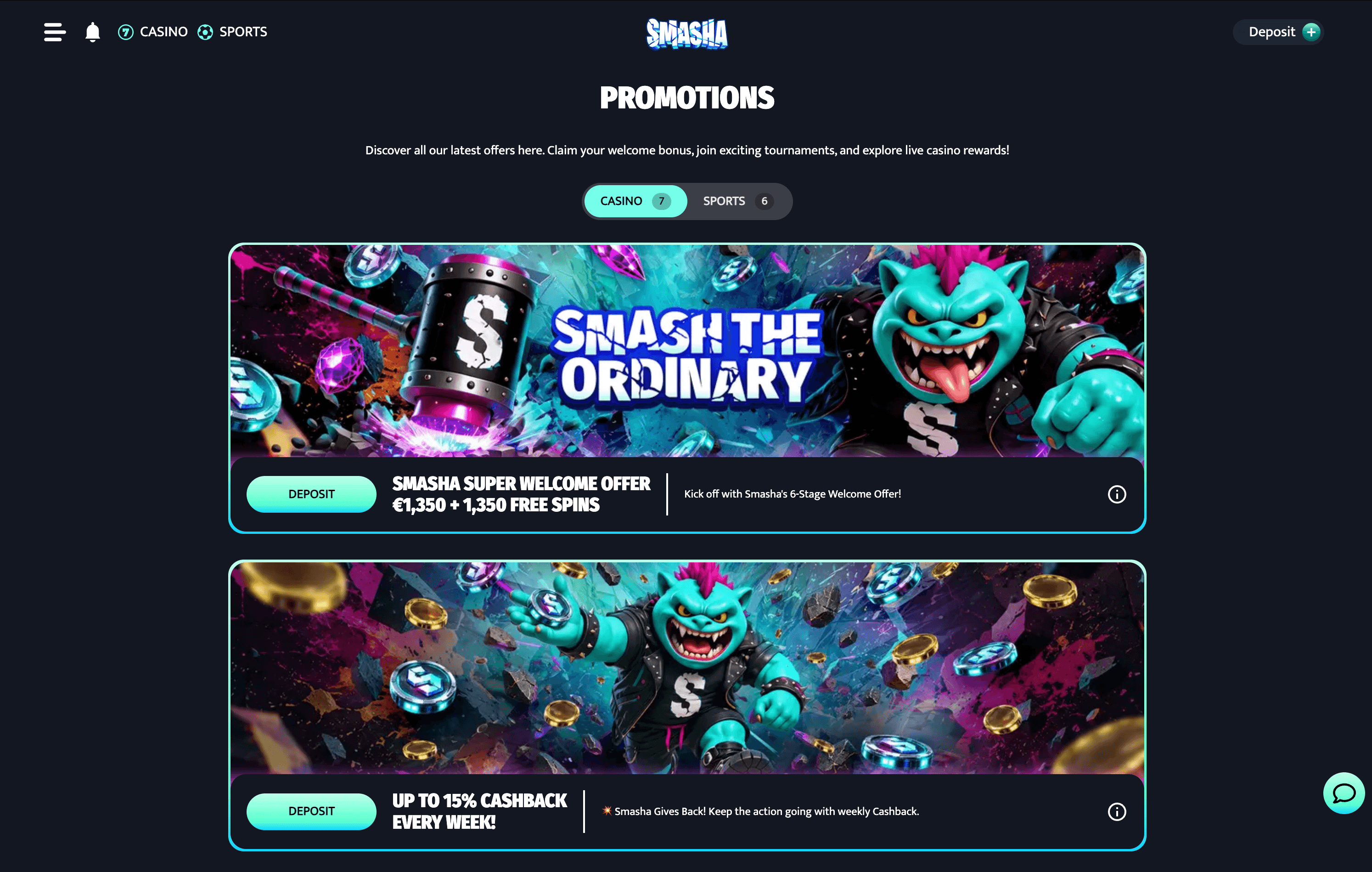 Smasha Casino Bonuses