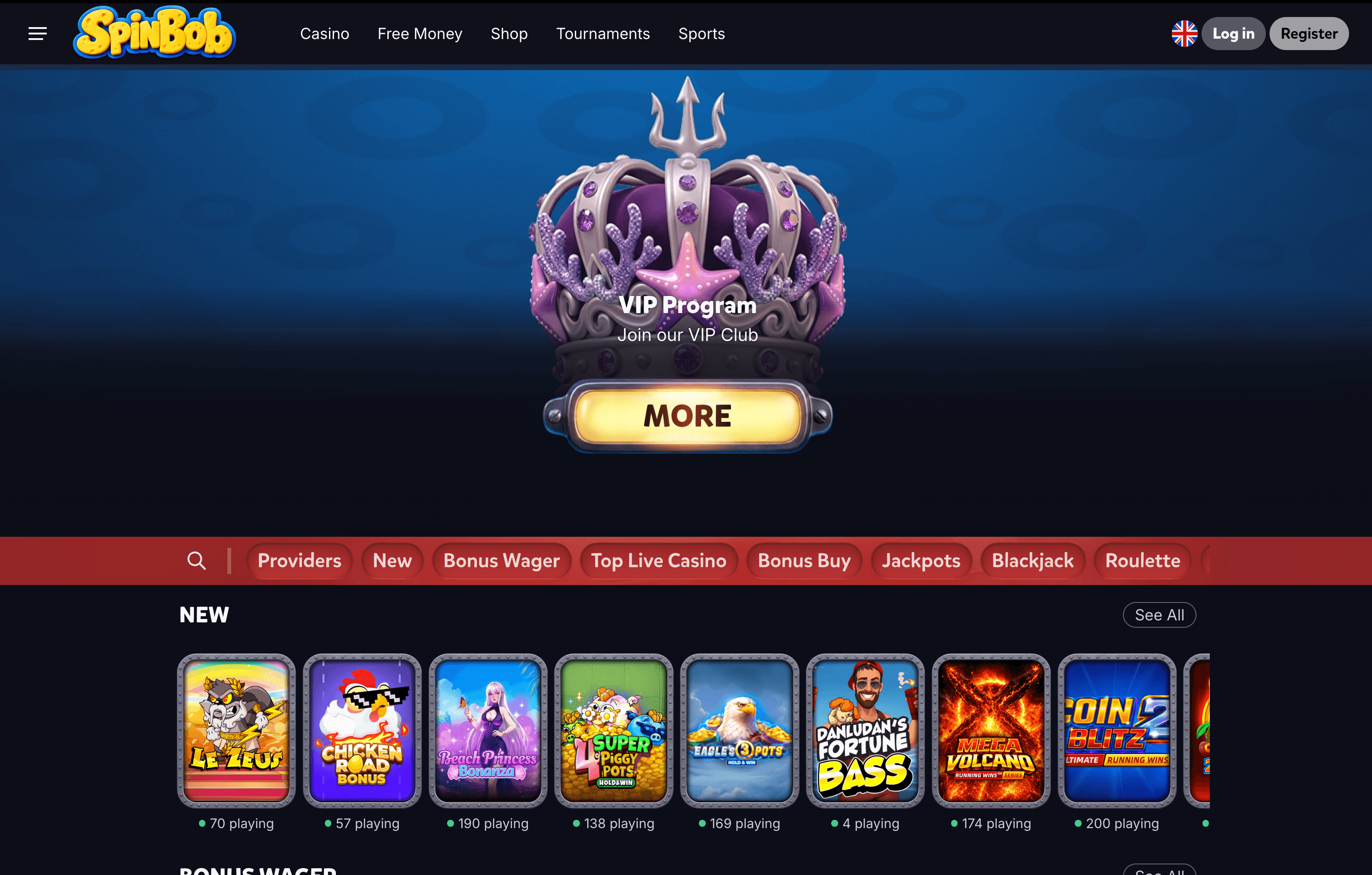 SpinBob Casino Lobby