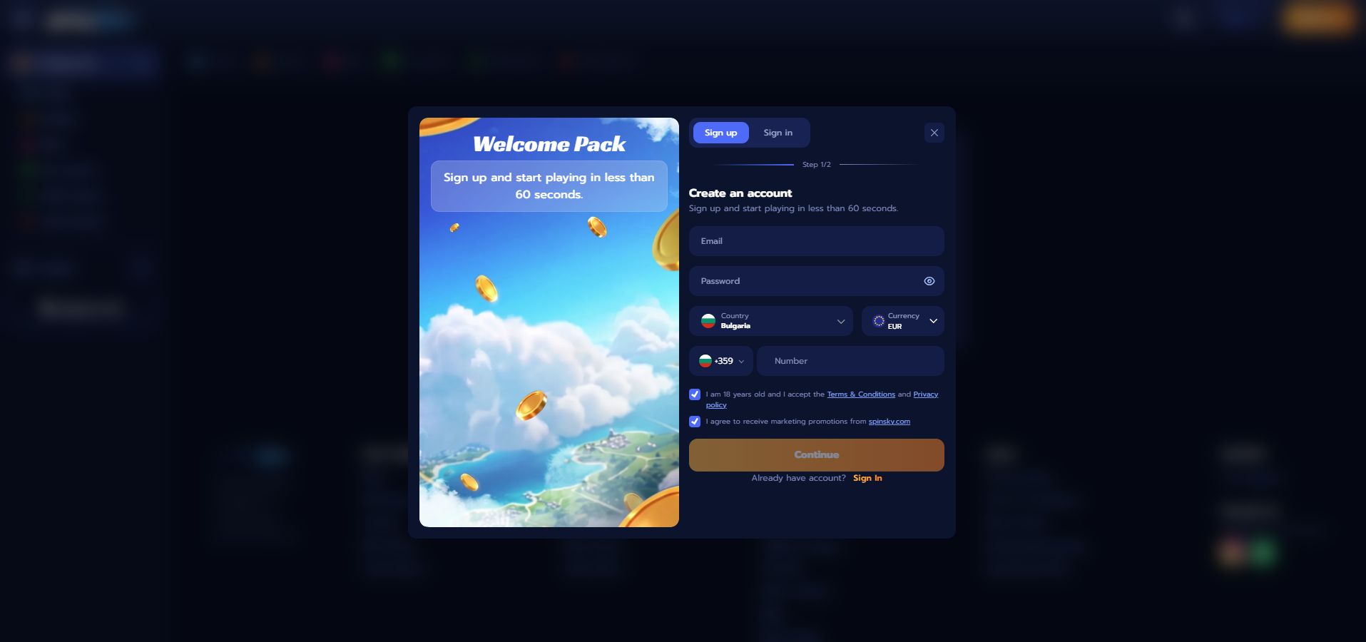 SpinSky Casino Sign Up