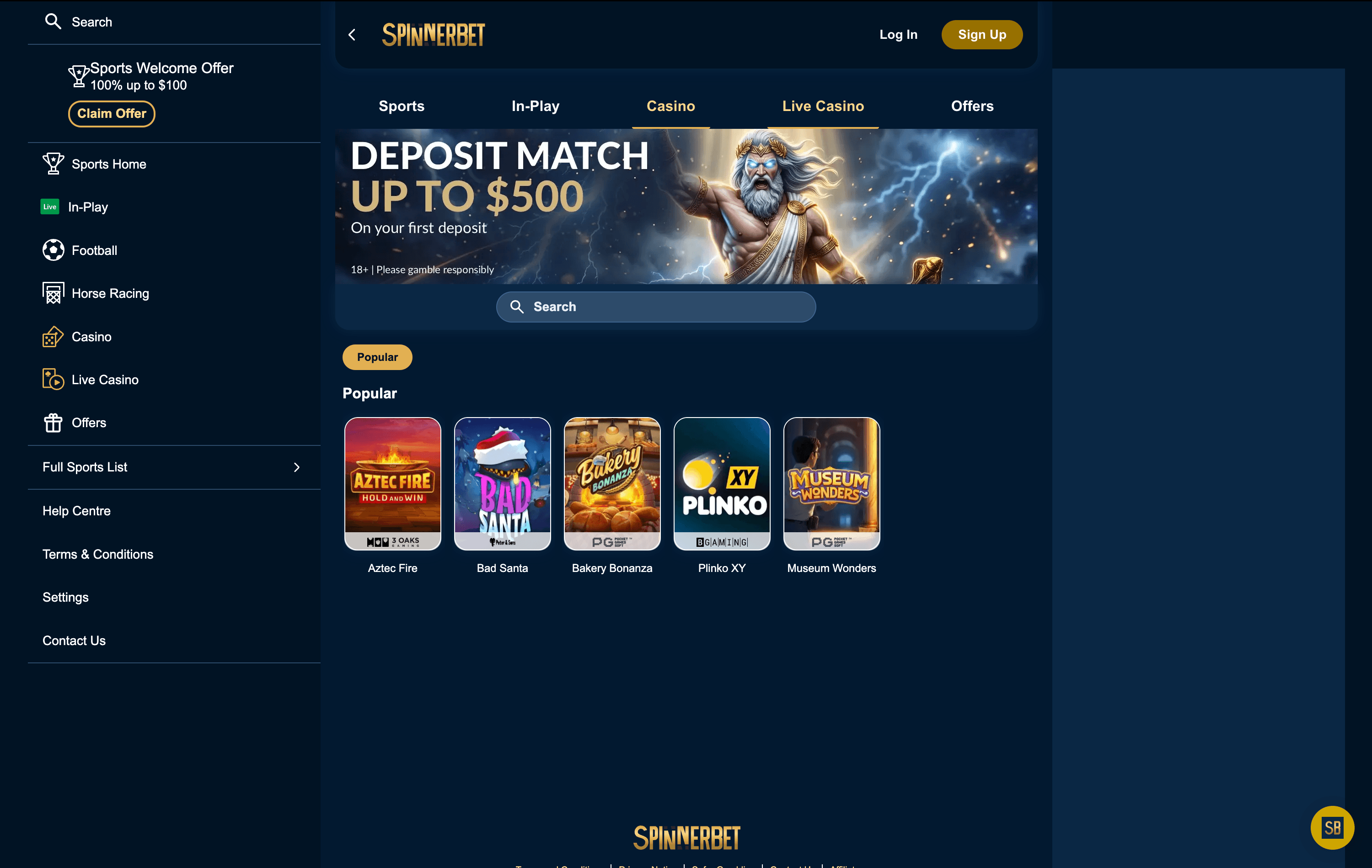 SpinnerBet Casino Games
