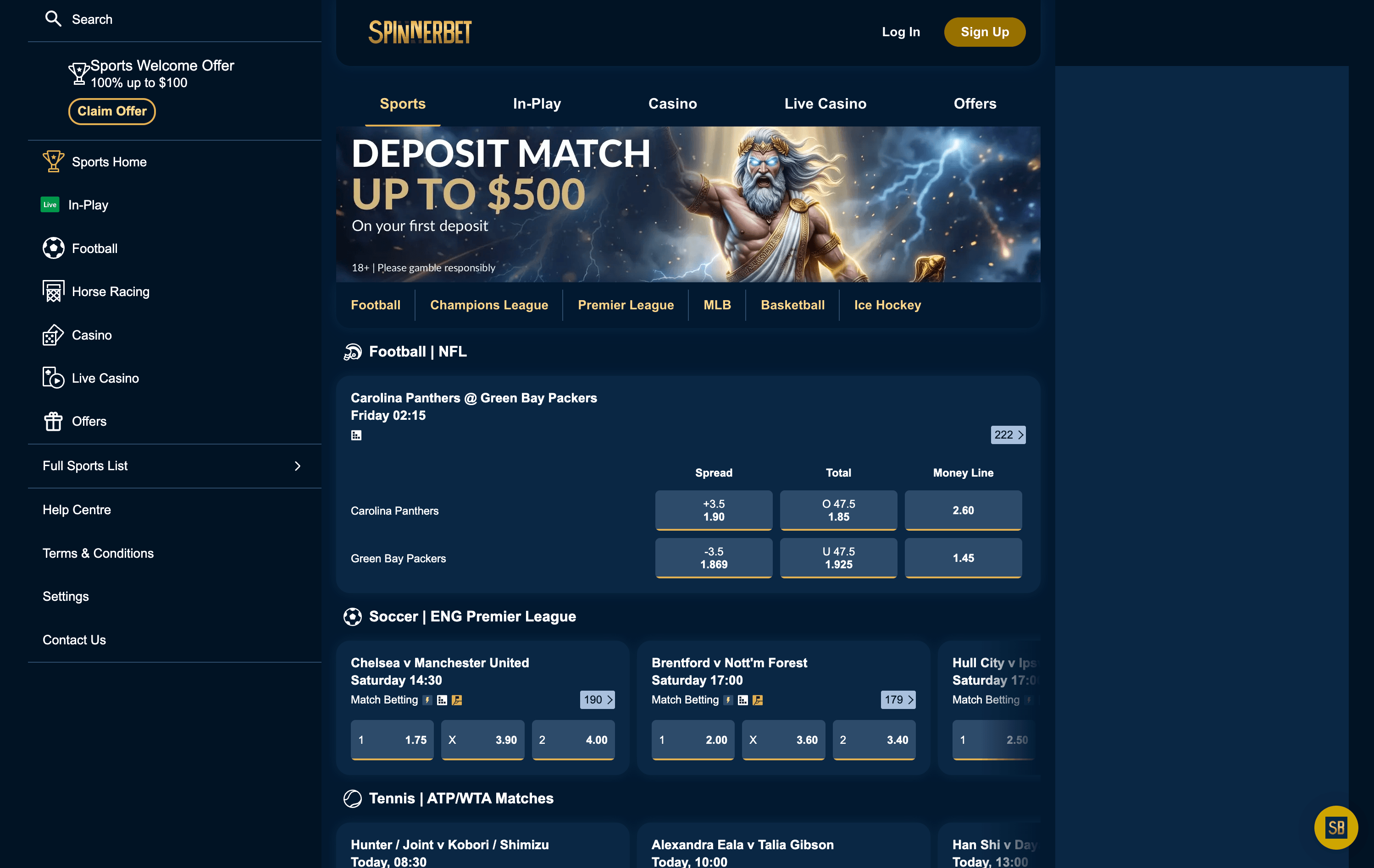 SpinnerBet Casino Lobby