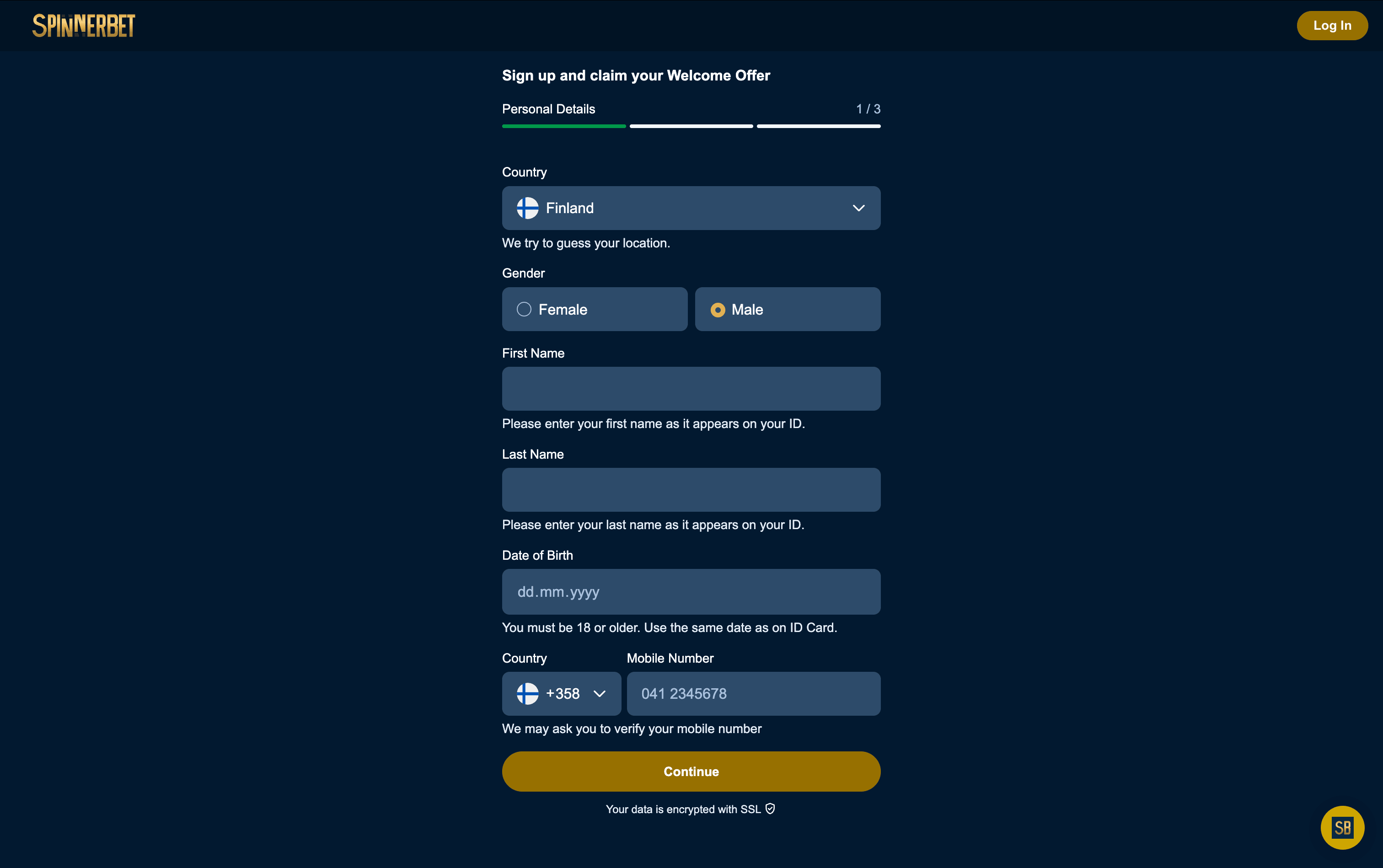 SpinnerBet Casino Sign Up
