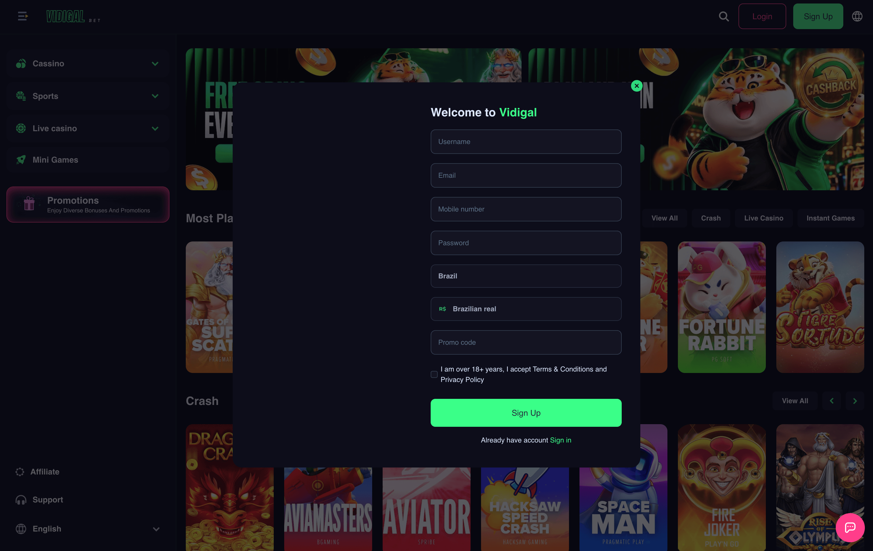 Vidigal Bet Casino Sign Up